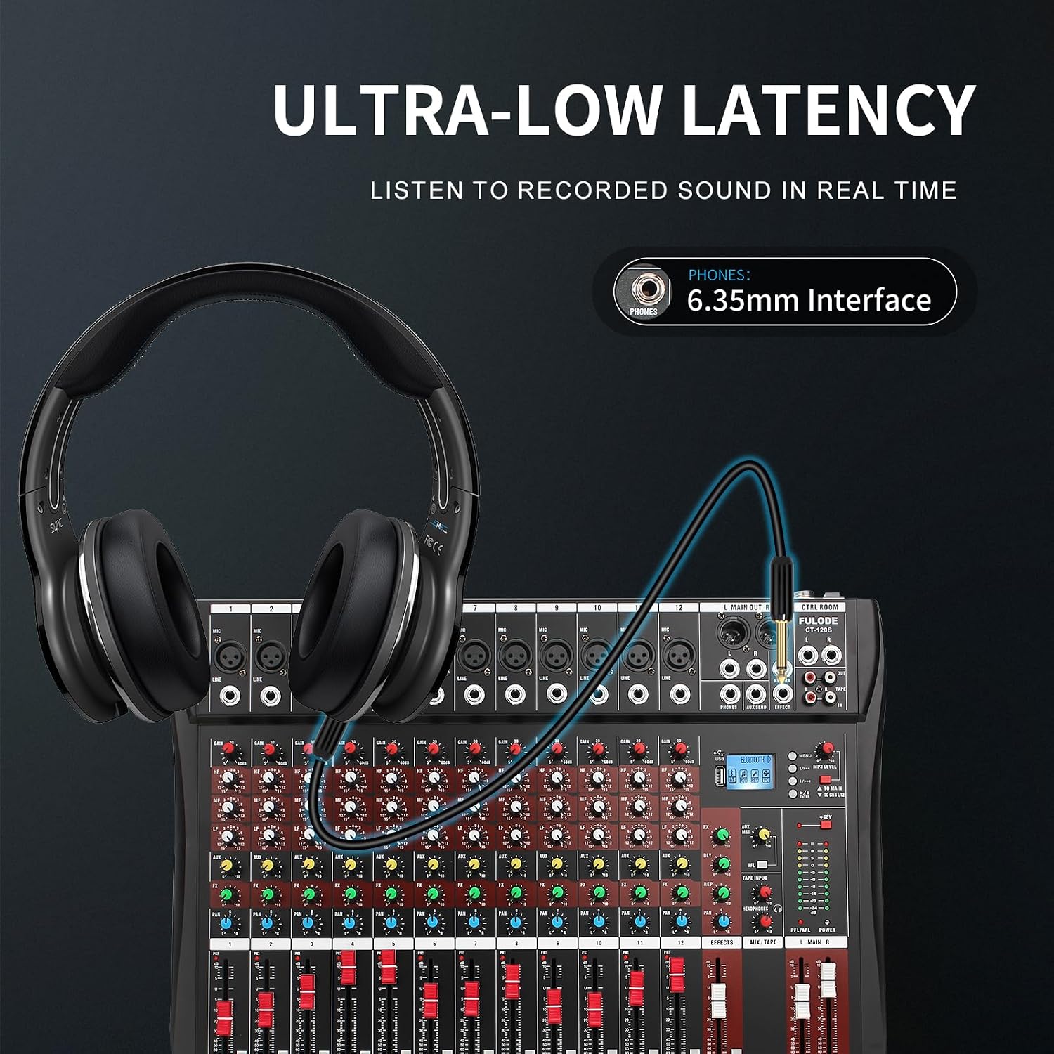 FULUODE 12 Channel Mixer Audio Console, CT-120S Professional Music Mixer DJ Mixing Board with Reverb Bluetooth MP3 Player 48V Phantom Power Supply USB Recording for Studio Karaoke Live Performance