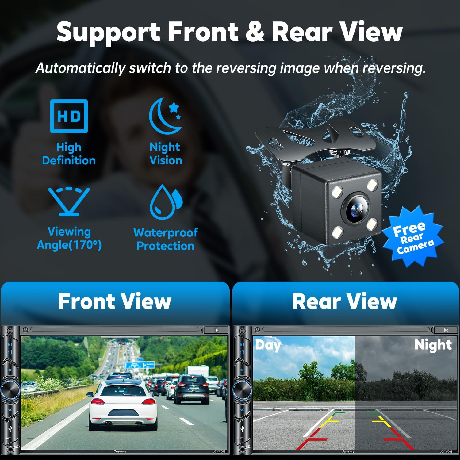 Upgrade Wireless Double Din Car Stereo with Carplay, Android Auto, Bluetooth, 4-Channel RCA, High Power, 2 Subwoofer Ports, 7' HD Capacitive Touchscreen Car Radio, Backup Camera, Audio Receiver