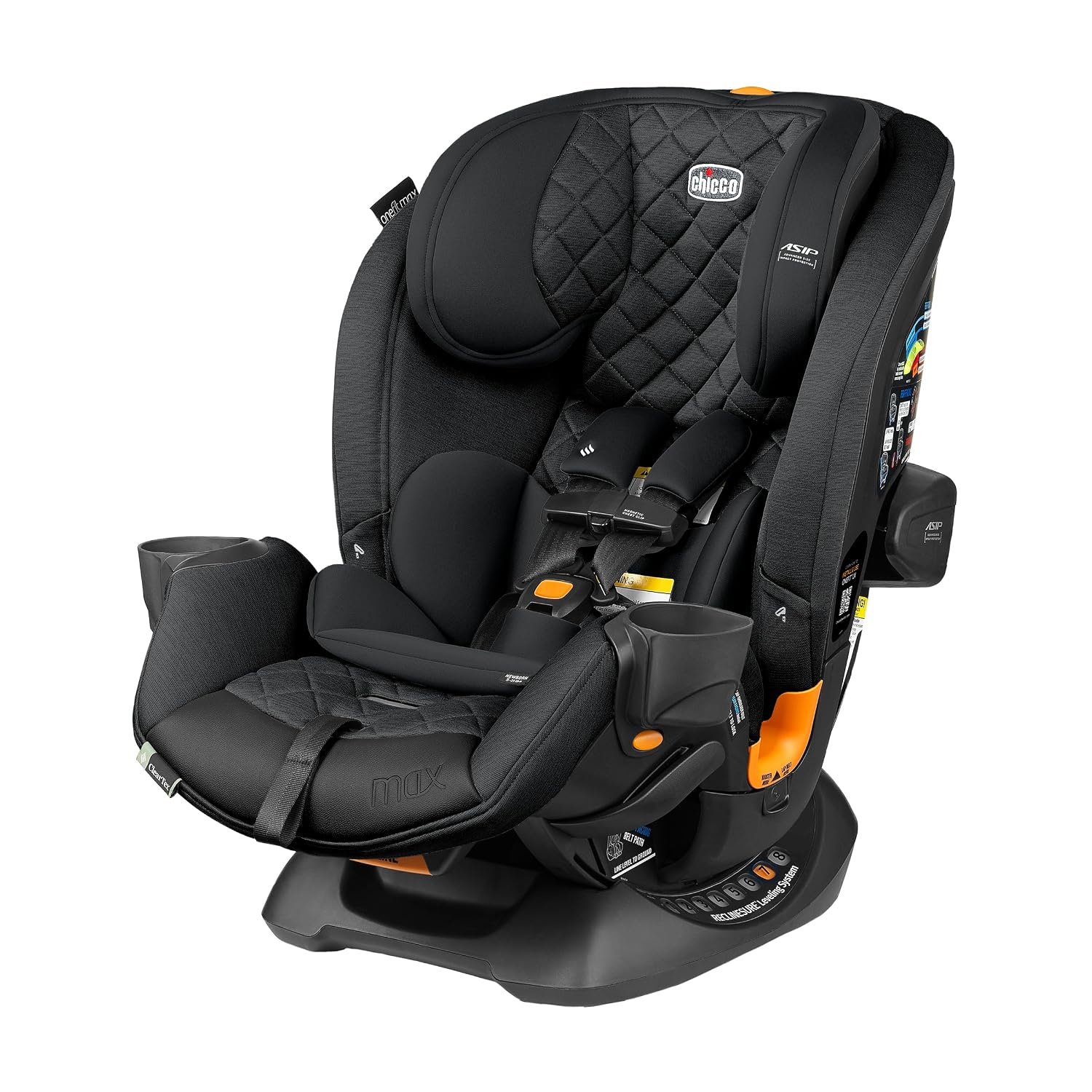 Chicco OneFit Max ClearTex All-in-One Car Seat with LeverLock Installation, Slim Design, Convertible Car Seat, Seat for Infants and Children 5-100 lbs, Energy/Black