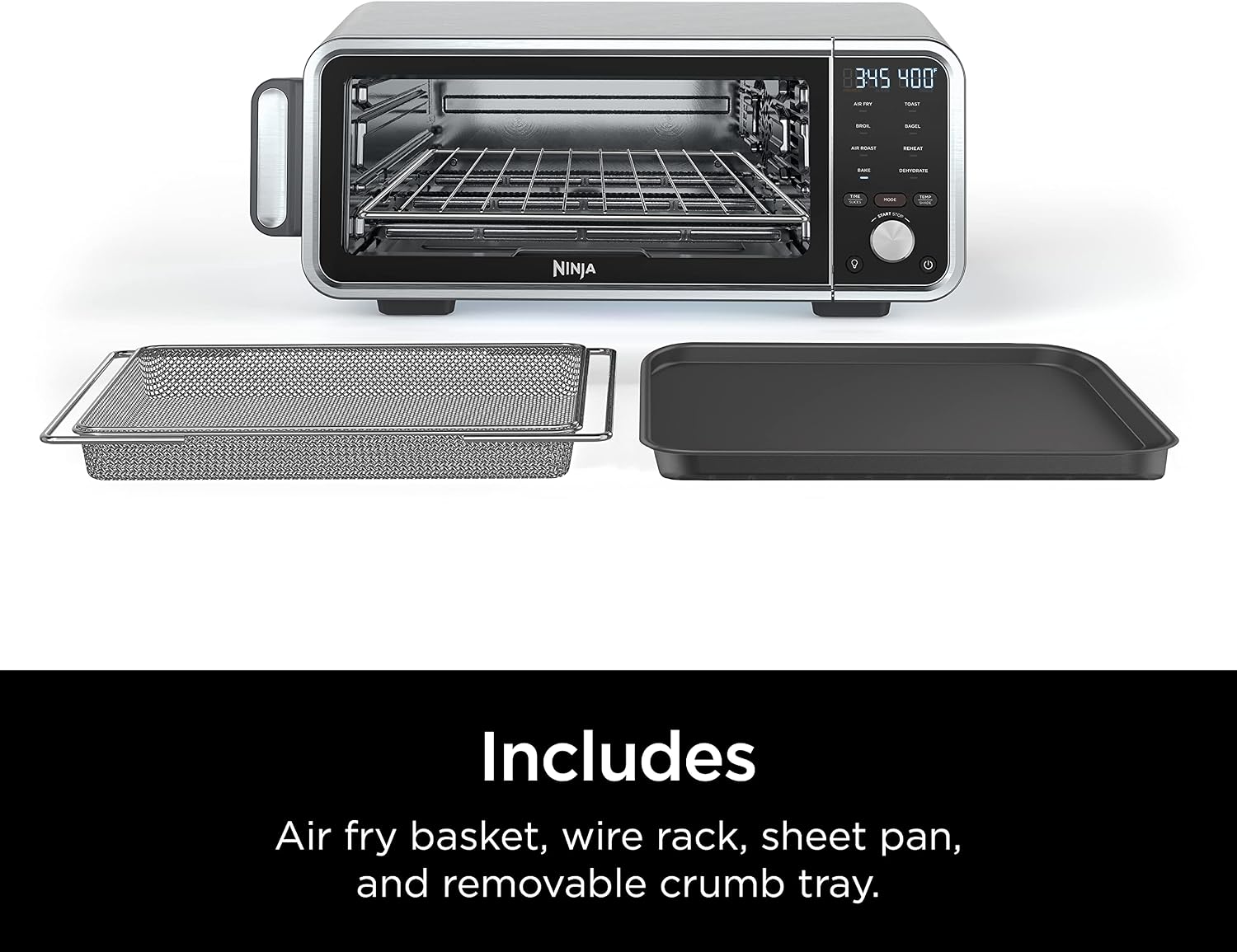 Ninja SP201 Digital Air Fry Pro Countertop 8-in-1 Oven with Extended Height, XL Capacity, Flip Up & Away Capability for Storage Space, with Air Fry Basket, Wire Rack & Crumb Tray, Silver