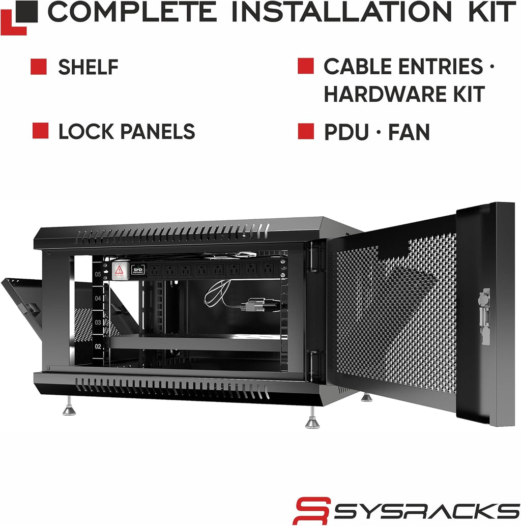 6U Wall Mount Server Rack Cabinet 24' Deep, 19' Network & AV Enclosure for Home Lab with Fan, PDU, 1 Shelf, Locking Mesh Door