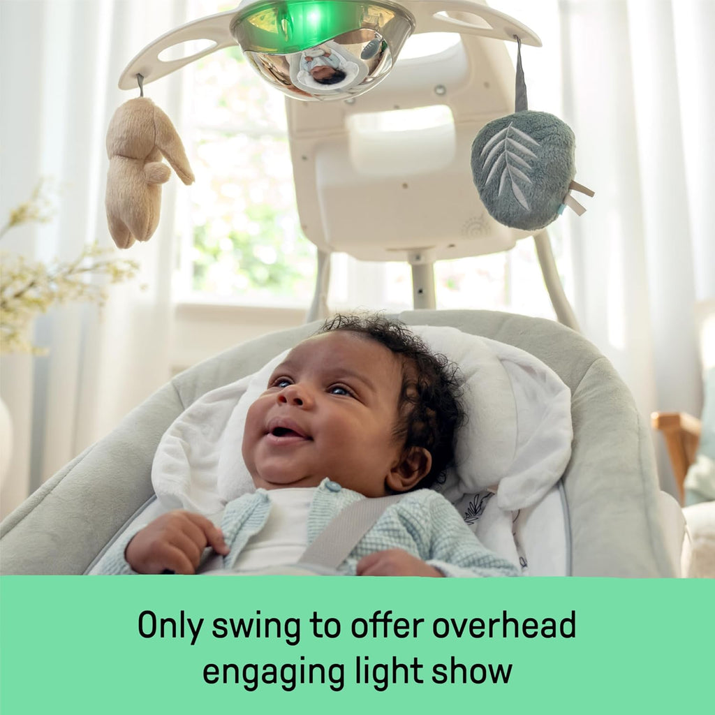 Ingenuity InLighten 2-in-1 Soothing Baby Swing & Rocker - Vibrating Swivel Infant Seat, Soothing Sounds, Lights - Remy