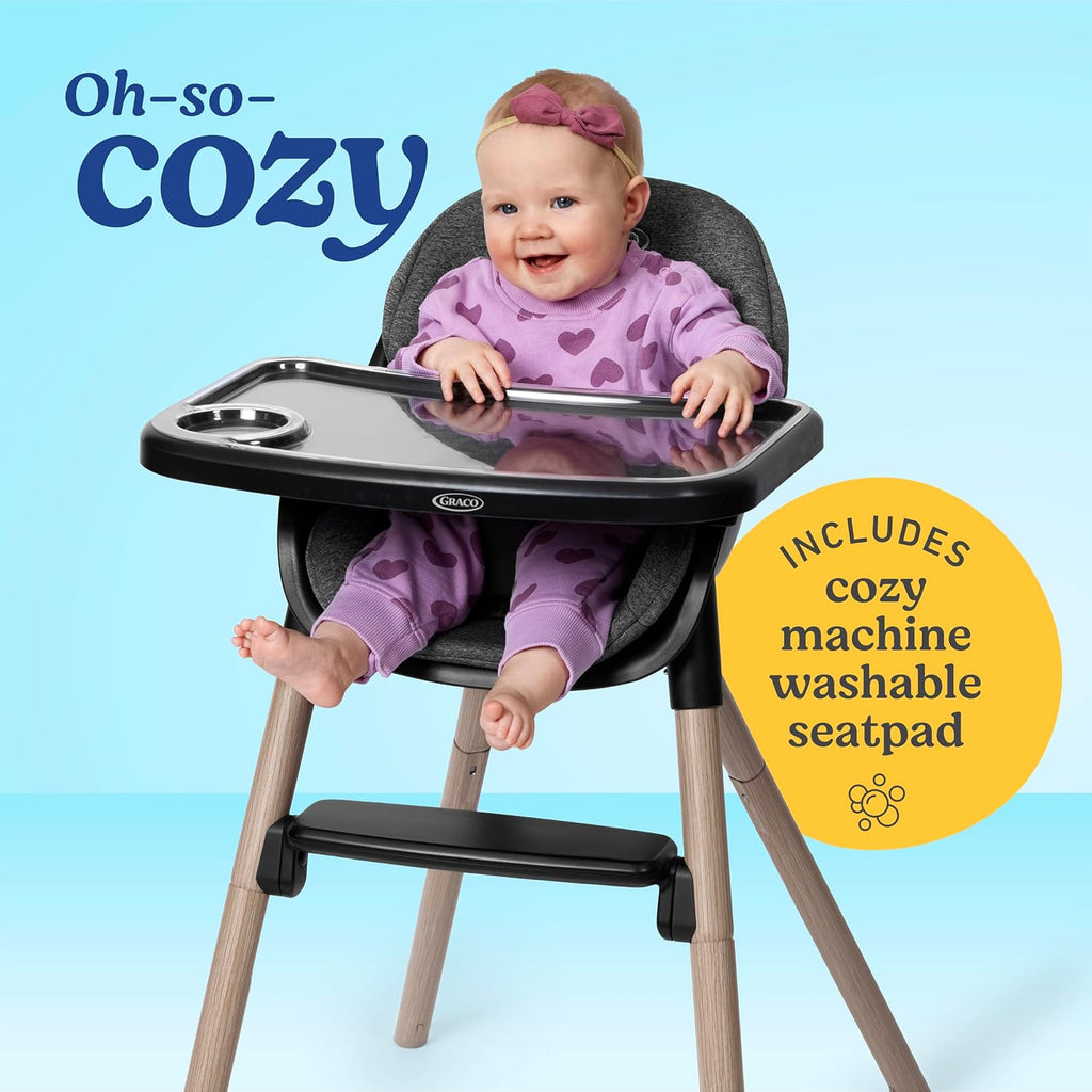 Graco Ready2Dine DLX 4-in-1 Highchair, Portable High Chair with 4 Growing Stages, Foldable Baby High Chair, Toddler Feeding Seat, Youth Stool, and Big Kid Seat, Hazen