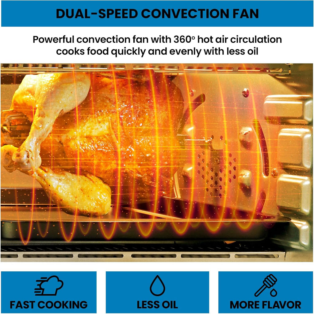 Kenmore Digital 11-In-1 Air Fryer Toaster Oven Combo 26 Qt Convection Rotisserie Dehydrator Bake Broil 1800 Watts 80°-450°F Temp Controls Top & Bottom Heater Adjustments Stainless Steel Large Capacity