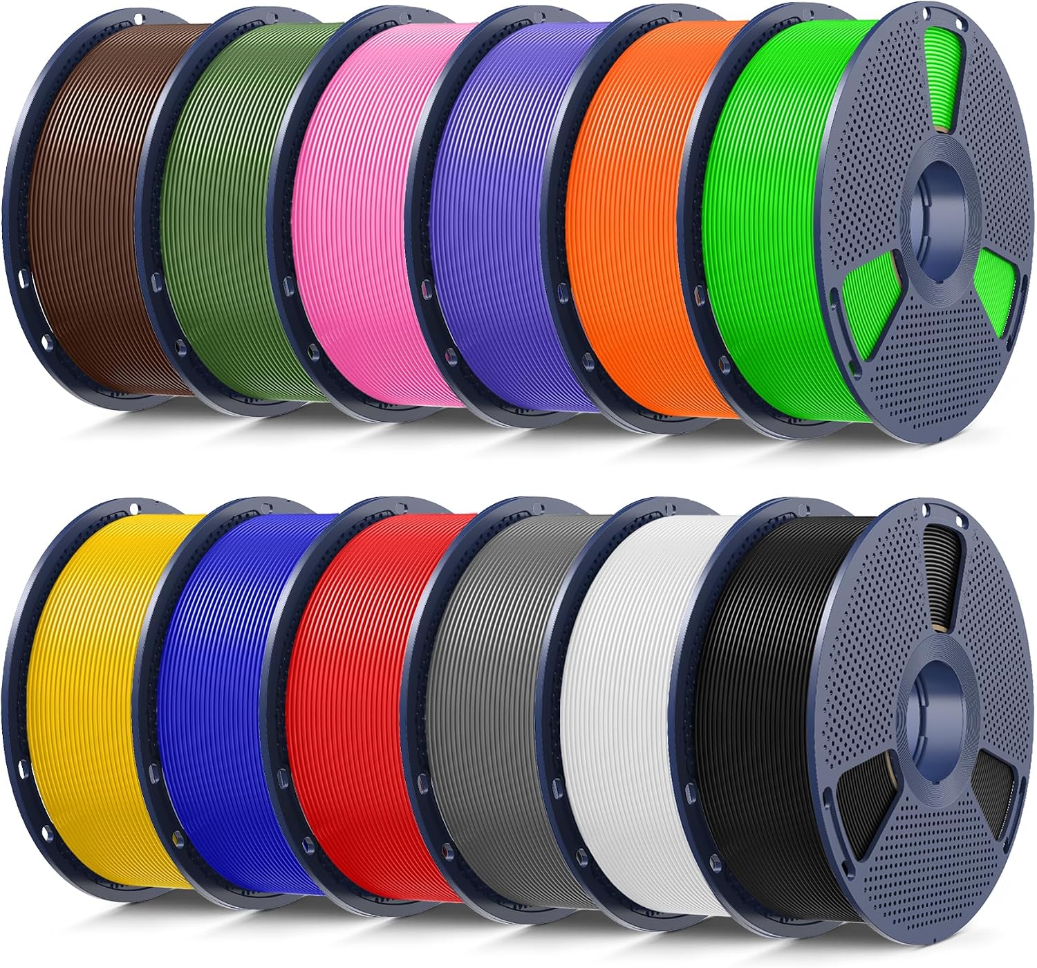 SUNLU PETG Filament Bundle, 12KG PETG 3D Printer Filament 1.75mm, 1KG Spool, 12 Pack, Black+White+Grey+Red+Klein Blue+Green+Vivid Yellow+Sunny Orange+Lavender Purple+Pink+Olive Green+Coffee Brown