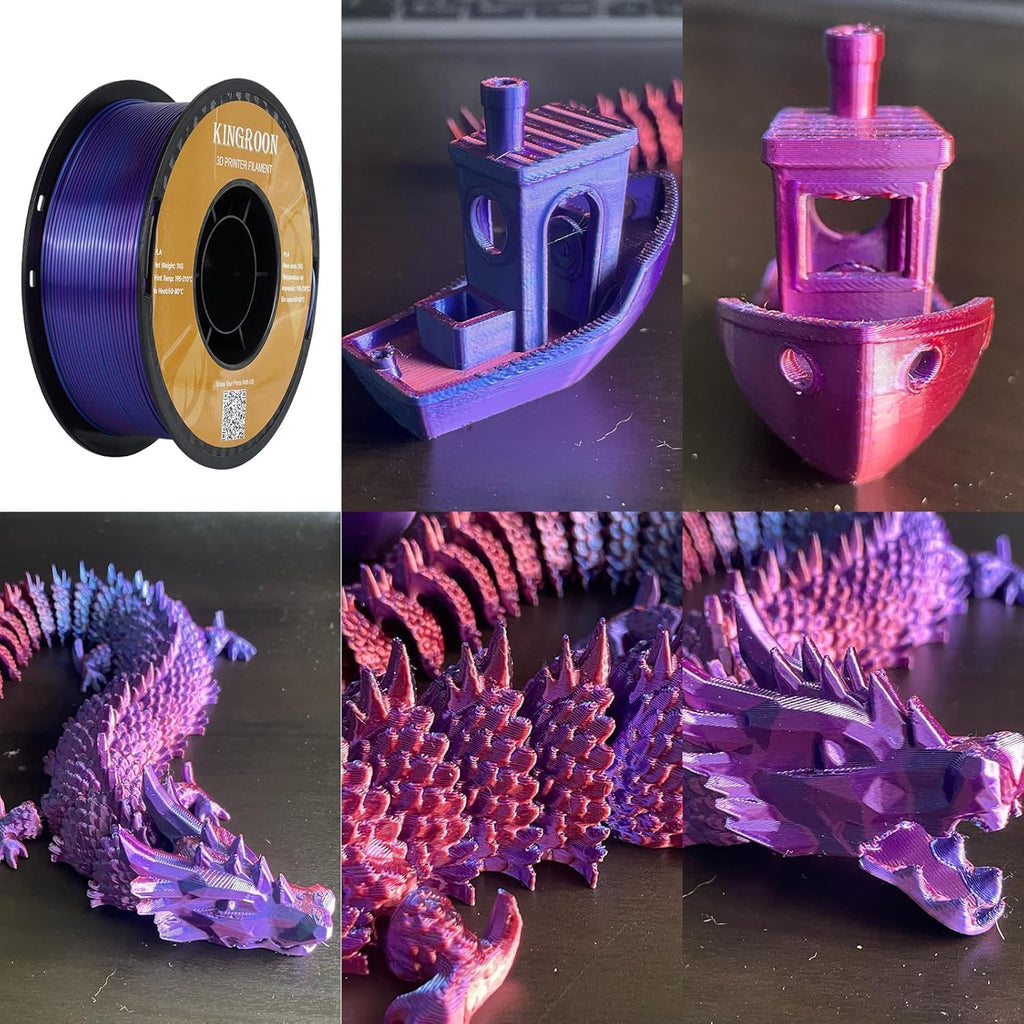 Kingroon PLA Filament, Multicolor Silk PLA Filament, Dual Color 3D Printer Filament 10 Rolls, 10kg Spool(22lbs), 1.75 mm, Dimensional Accuracy +/- 0.03 mm, 10 Different Dual Colors