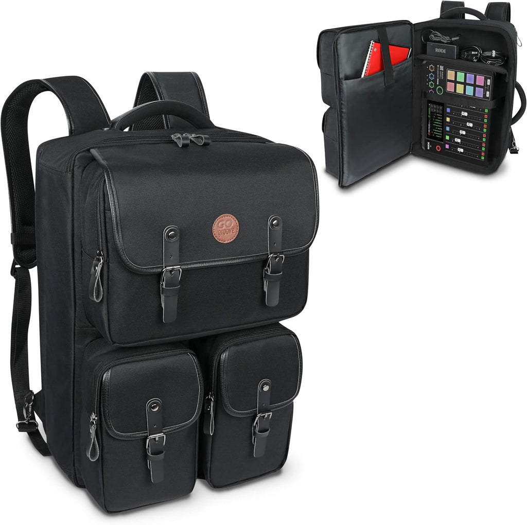 GOgroove Audio Mixer Backpack - Podcast Mixer Travel Case Compatible with RODECaster Pro, RODECaster Pro II, Podcast Microphone & More Podcast Equipment with Customizable & Scratch Resistant Interior