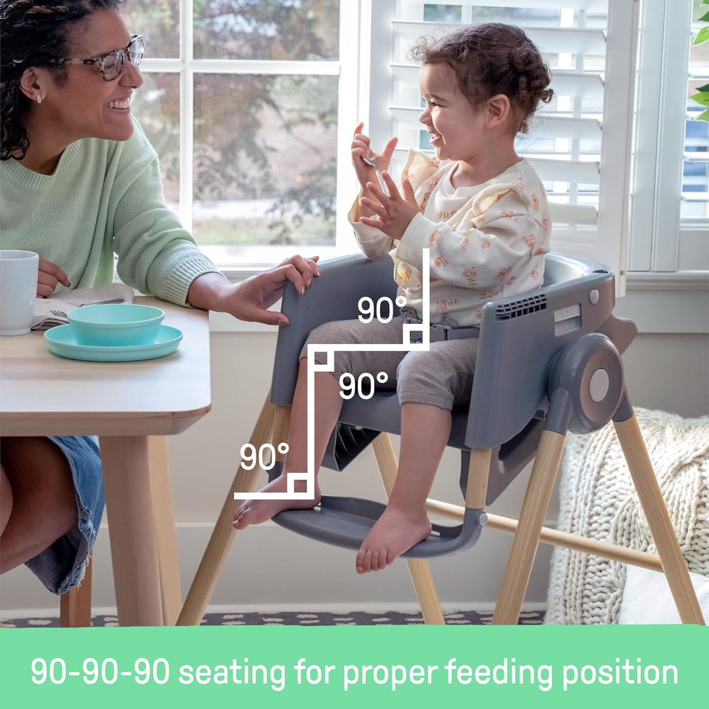 Ingenuity Proper Positioner Deluxe High Chair - 7-in-1 Convertible Baby Seat, Faux Wood Print Legs, Unisex, for Ages 0-36 Months