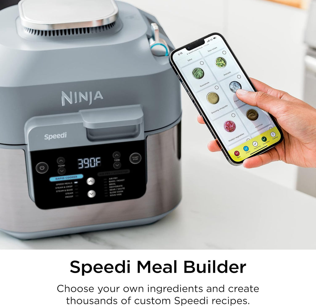 Rapid Cooker Air Fryer 6-qt. Capacity 10-in-1 Functionality Meal Maker Sea Salt Gray Grey Stainless Steel