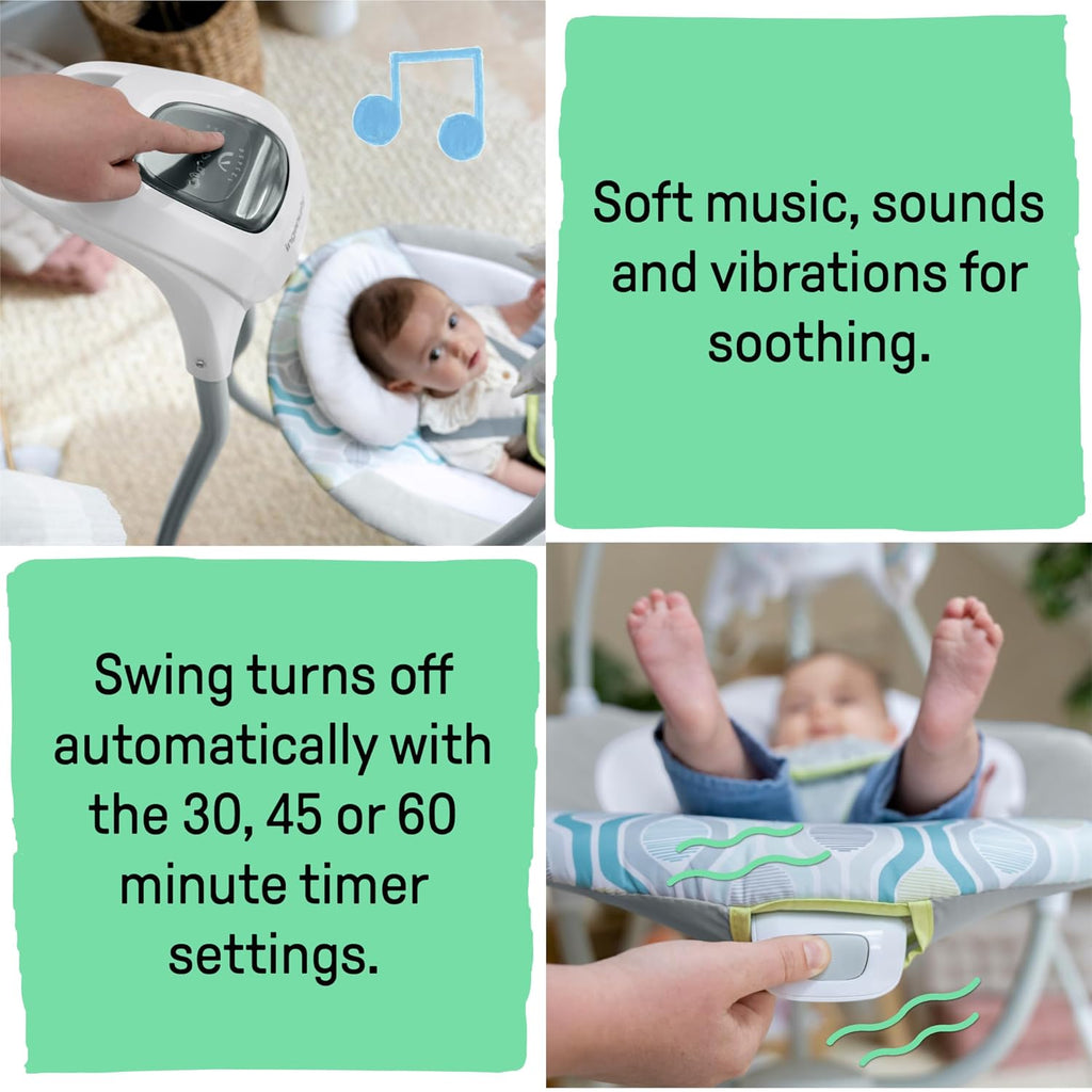Ingenuity SimpleComfort Lightweight Compact 6-Speed Multi-Direction Baby Swing, Vibrations & Nature Sounds, 0-9 Months 6-20 lbs (Everston)