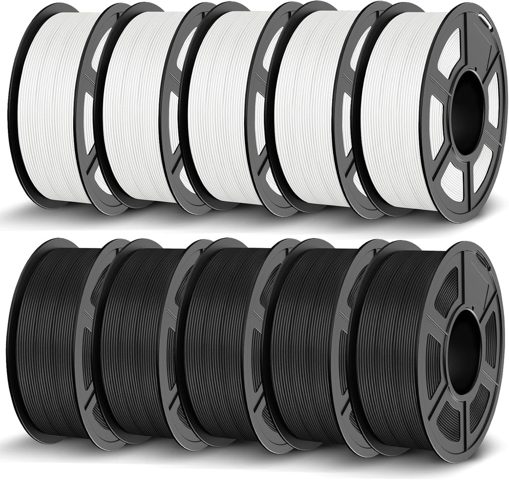 JAYO PLA 3D Printer Filament Bundle 11KG, PLA Filament 1.75mm Bulk, Dimensional Accuracy +/- 0.02mm, 10 Pack 1.1kg Spool (Black*5,White*5)