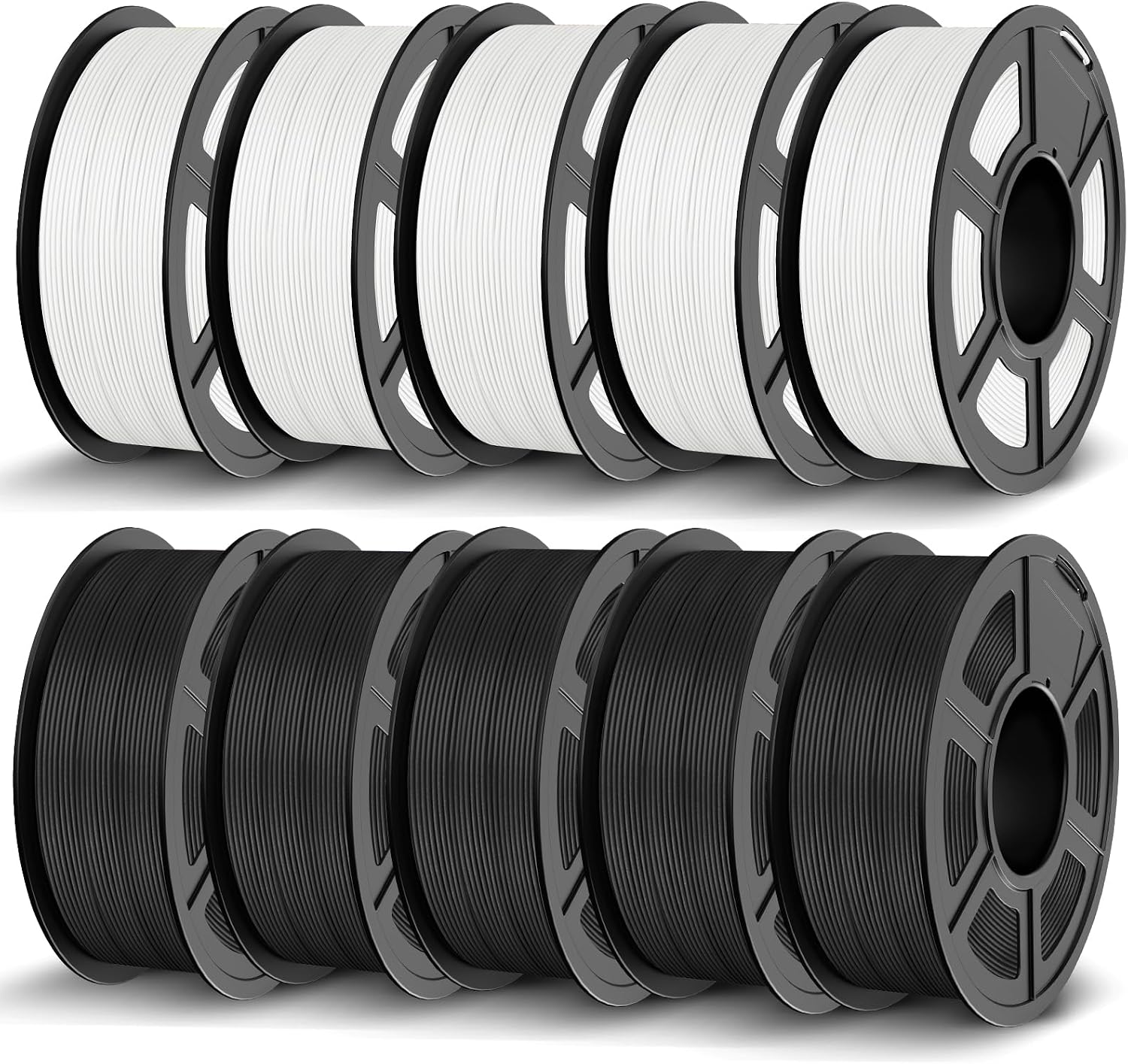 JAYO PLA 3D Printer Filament Bundle 11KG, PLA Filament 1.75mm Bulk, Dimensional Accuracy +/- 0.02mm, 10 Pack 1.1kg Spool (Black*5,White*5)