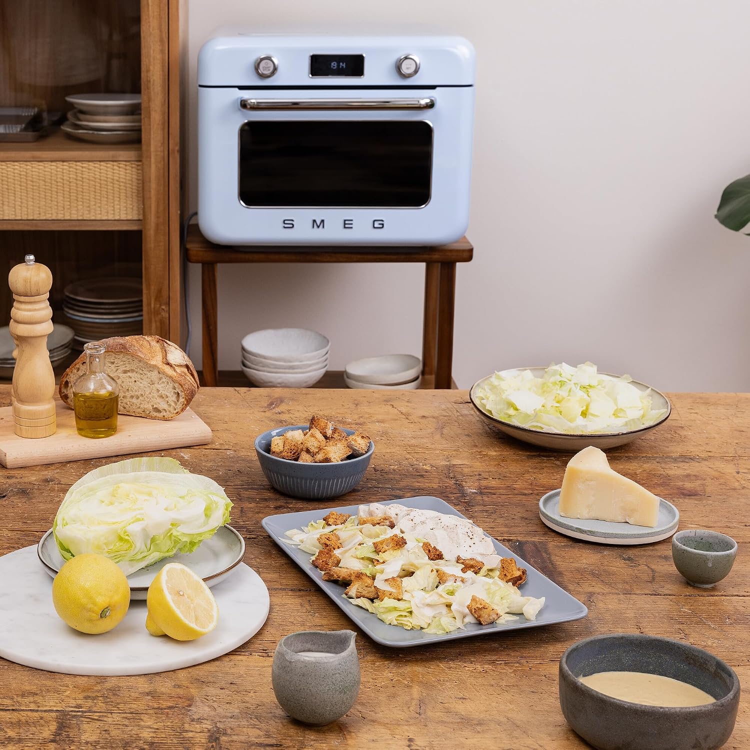 SMEG COF01Countertop Combi Oven - Multi-Function Grill, Air Fry, Steam, Bake, Convection, Defrost, and Warm, 10 Cooking Functions - Made In Italy (Pastel Blue)