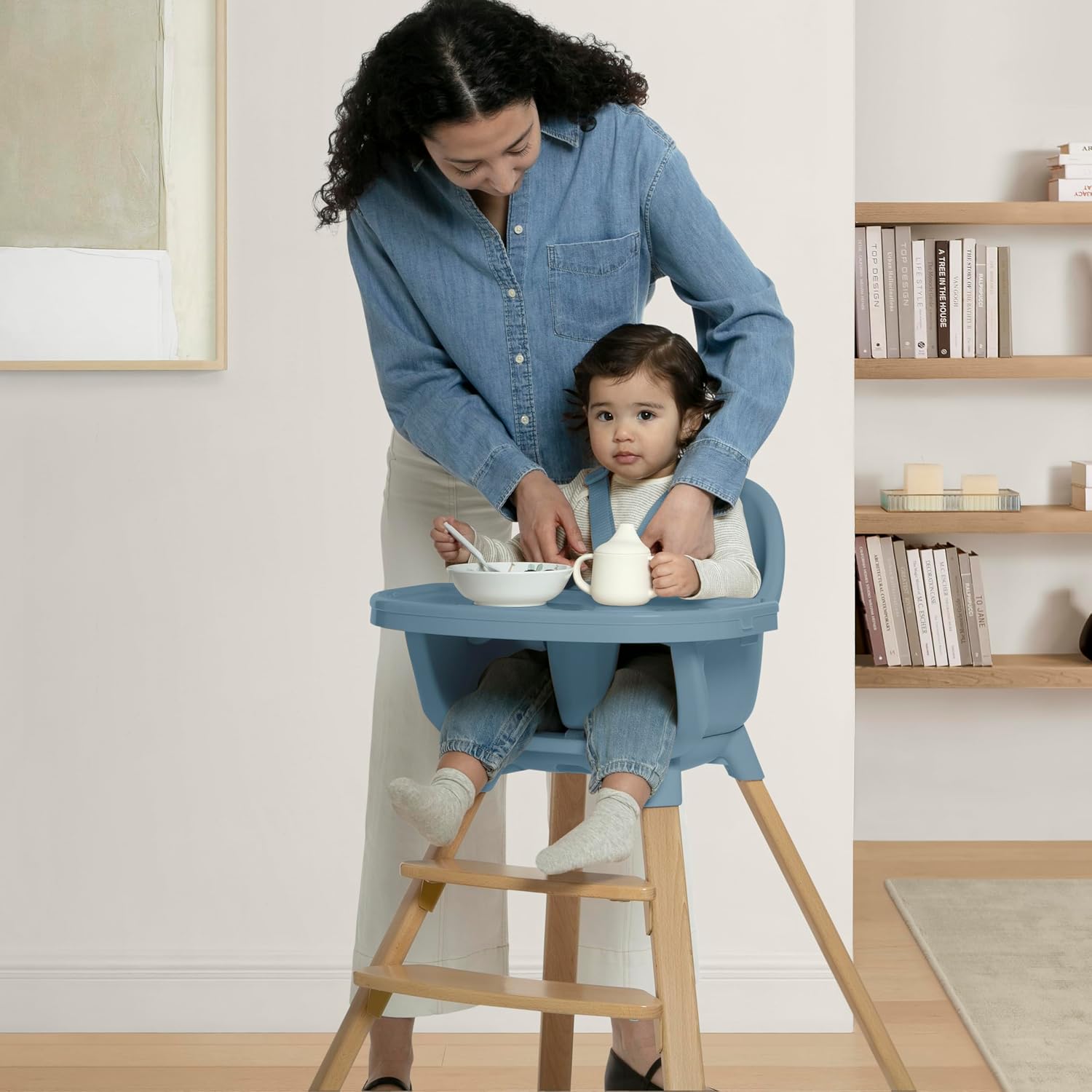 Delta Children - babyGap Otto 3-in-1 High Chair - High Chair Converts to Toddler Dinning Chair and Booster Seat - Dishwasher Safe Meal Tray - FSC-Certified Wood, Blue