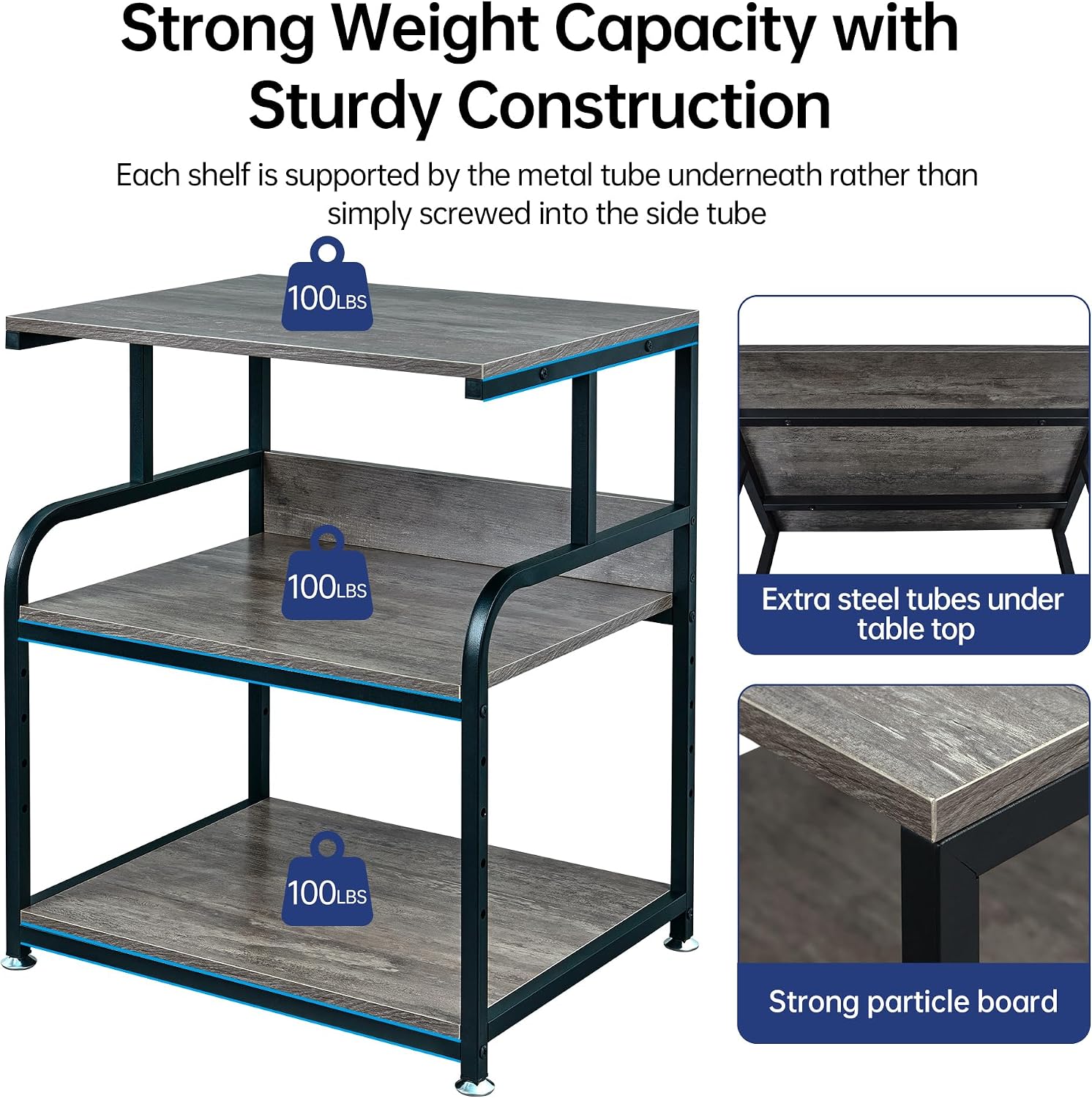 Fannova Large Printer Stand Table 23.6 x18.9 x 30 Inches with Height Adjustable Storage Shelf, 3 Tier Rolling Printer Cart with Wheels for Home Office, Gray