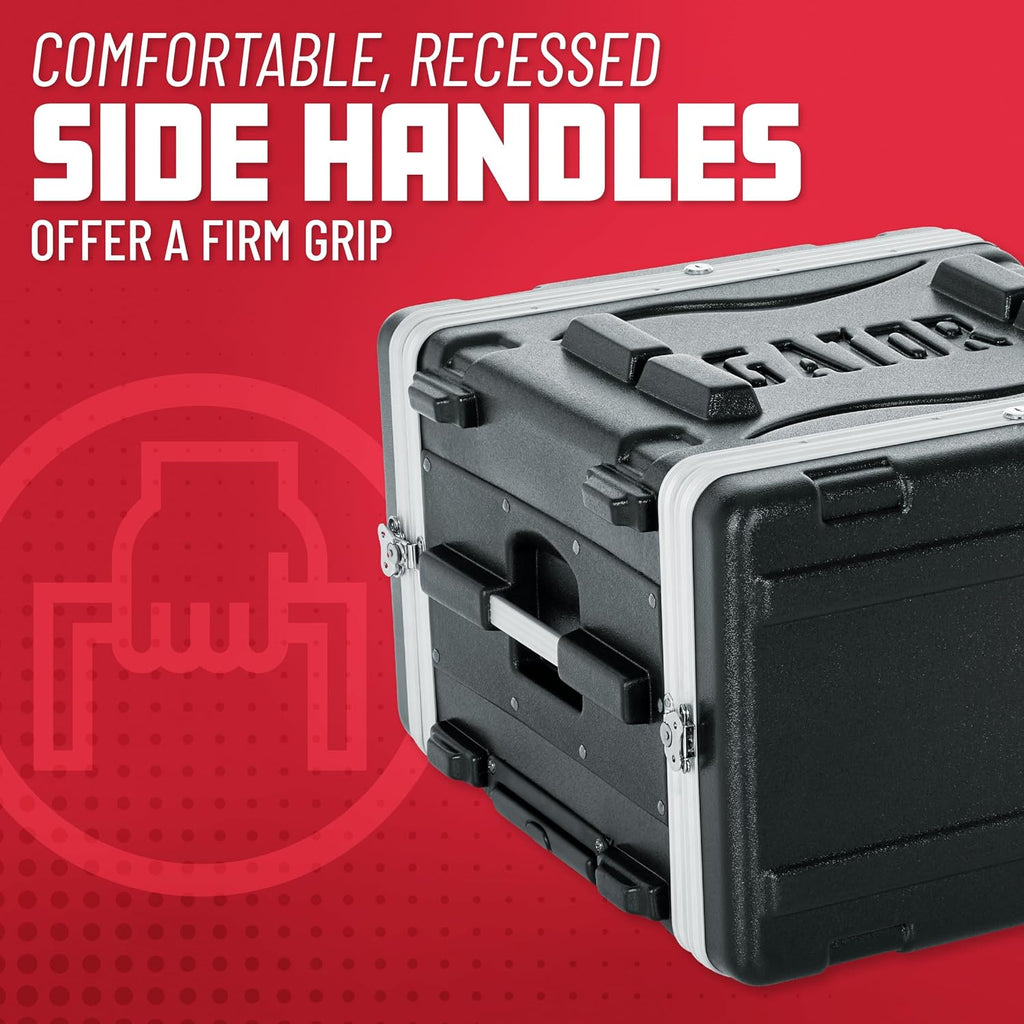 Gator Cases Lightweight Rolling 6U Rack Case with Heavy Duty Latches, Retractable Tow Handle, and Recessed Wheels, Standard 19.25' depth, (GRR-6L)