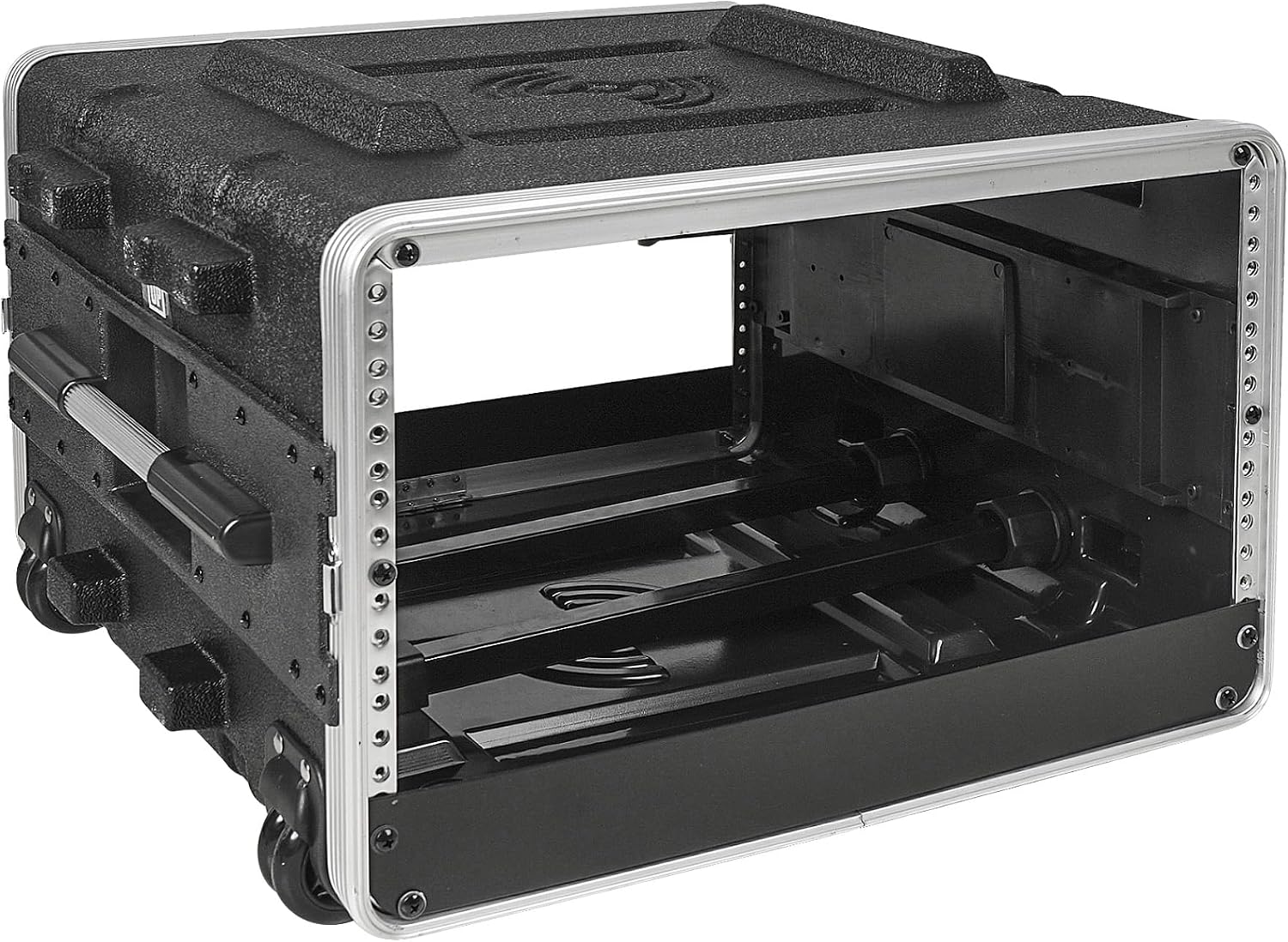Sound Town Lightweight 6U PA DJ Rack/Road Case with 5U Rack Space, ABS Construction, 19' Depth, Retractable Handle, Wheels and Heavy-Duty Latches (STRC-A6UT)