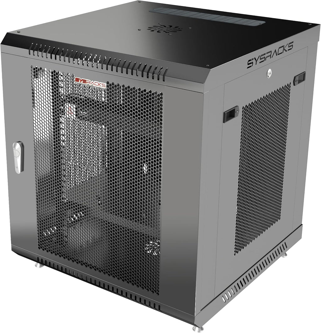 12U Wall Mount Server Rack Cabinet 24' Deep, 19' Network & AV Enclosure for Home Lab with Fan, PDU, 1 Shelf, Locking Mesh Door