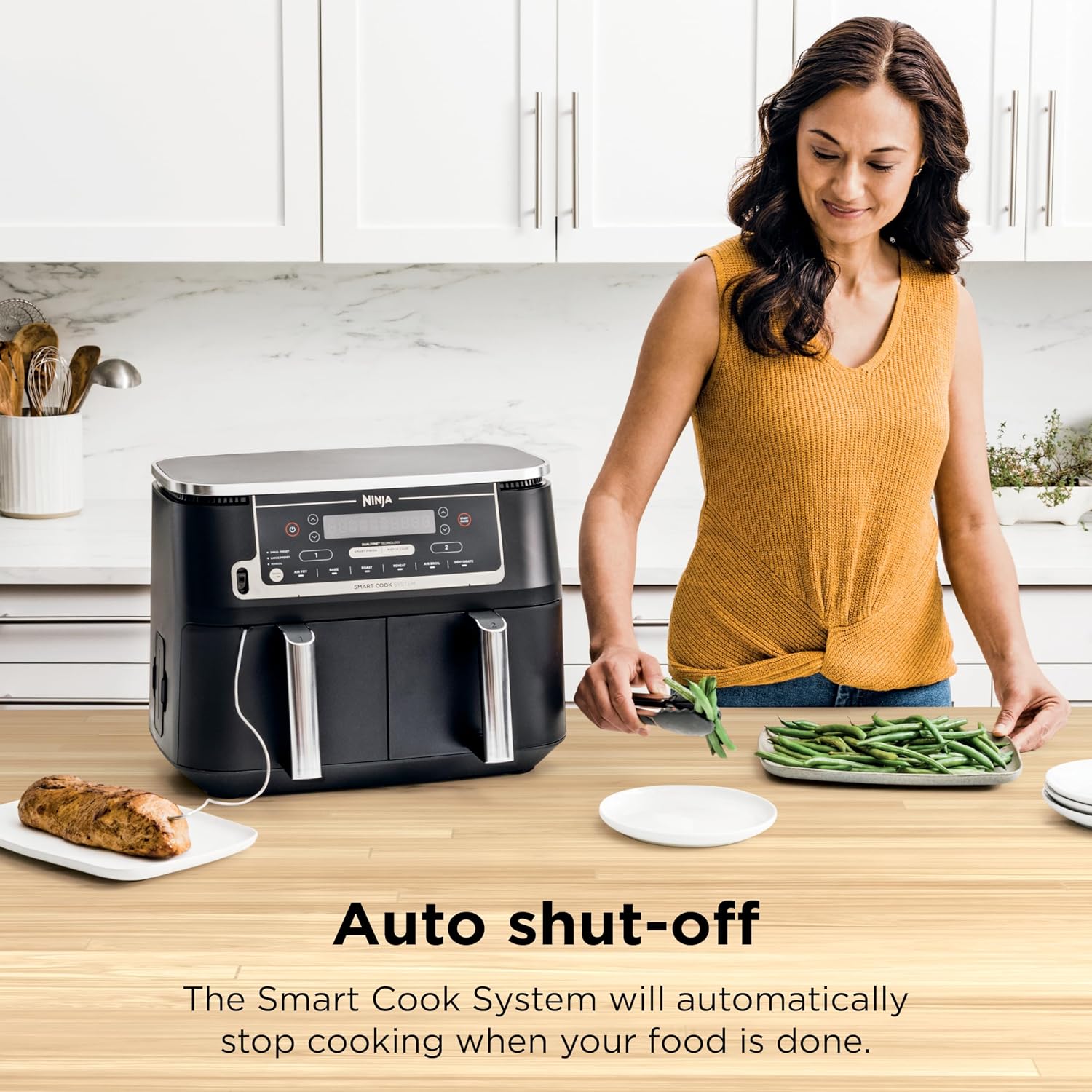 Ninja Foodi Air Fryer w/ Smart Cook Thermometer | 6-in-1 Air Fry, Roast, Bake, Dehydrate & More | DualZone™ Match Cook & Smart Finish, 2 Independent Baskets | XL 10 Qt, Stainless Steel | Black, DZ550