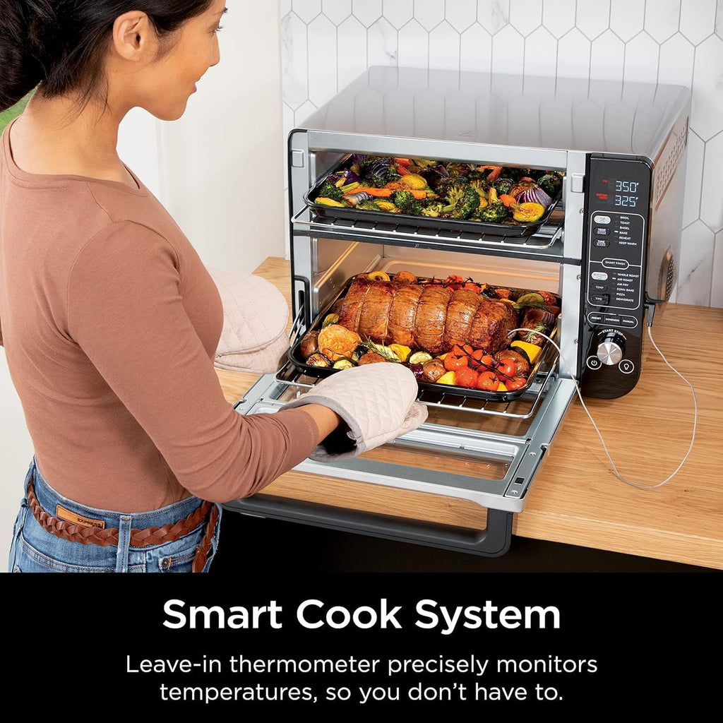 Ninja (Refurbished) DCT401QBK 12-in-1 Double Oven with FlexDoor, FlavorSeal & Smart Finish, Rapid Top Convection and Air Fry Bottom, Bake, Roast, Toast, Air Fry, Pizza and More, Black (Renewed)