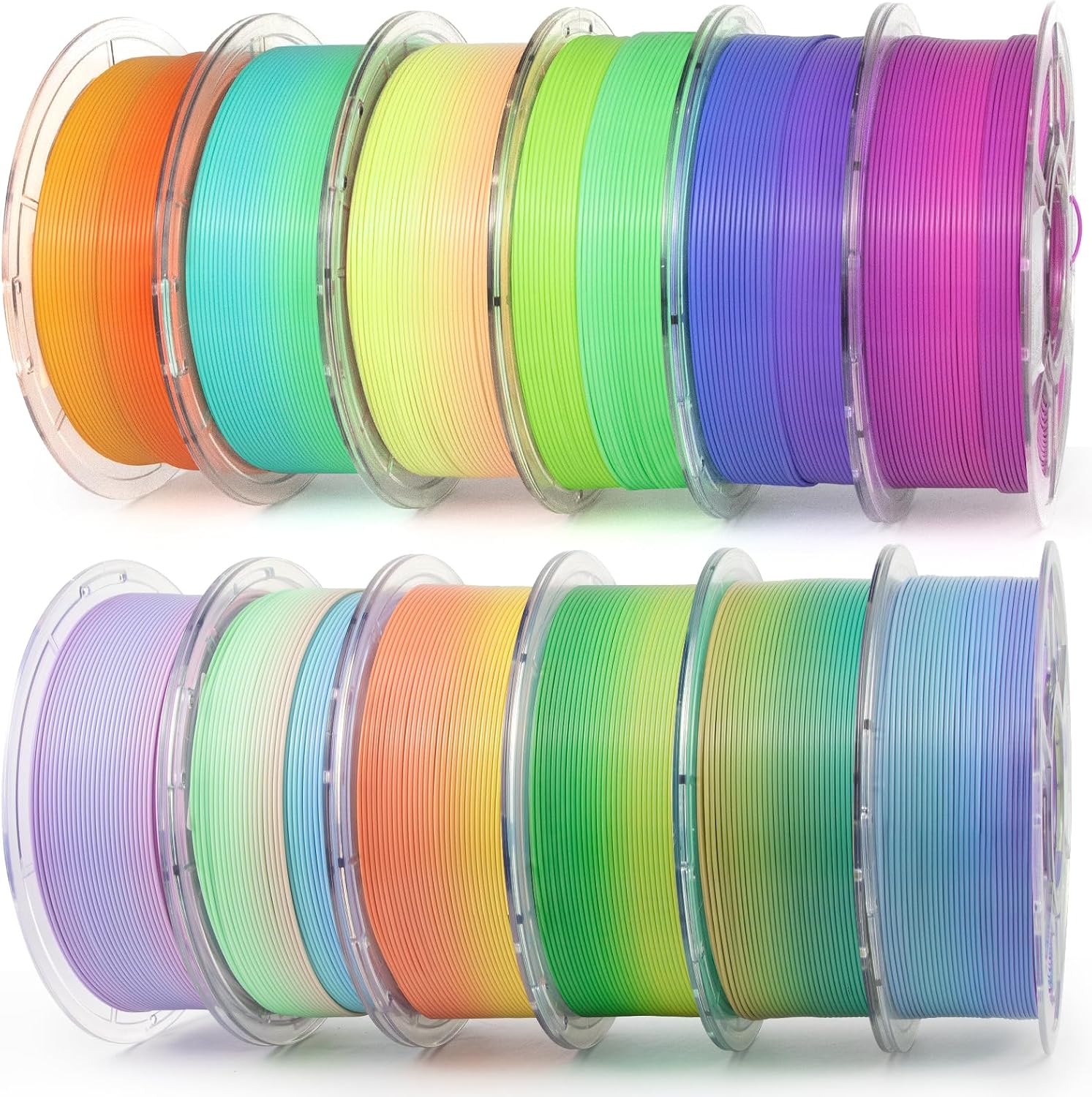 iSANMATE Rainbow Filament Bundle, 3D Printer Filament Rainbow PLA, Color Change Filament Dimensional Accuracy +/- 0.03 mm, 1KG*12 Spool