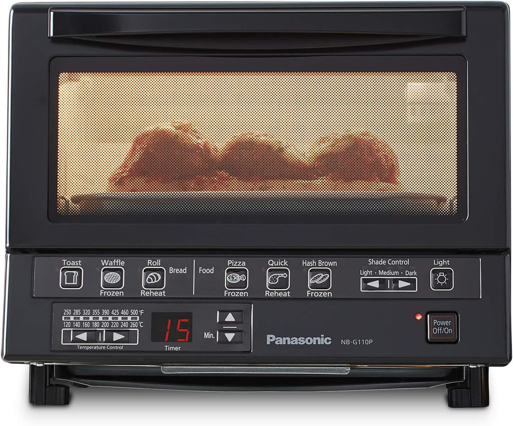 Panasonic FlashXpress Toaster Oven Countertop, 4-Slice Compact Size with Double Infrared Heating, 6 Auto Cook Options and Precise Temperature Control, 1300W - NB-G110P-K (Black)