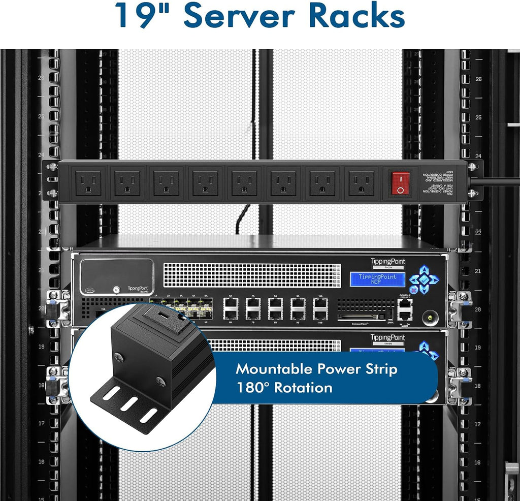 20PCS Power Strip Surge Protector Rack-Mount PDU, 8 Right Angle Outlets Wide-Spaced, Mountable Power Strip Heavy Duty for Server Racks, Commercial, 300J (Black 6FT)