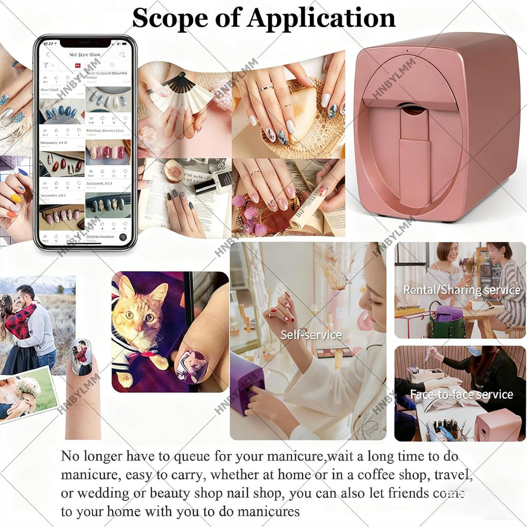 Nail Printer Nail Art Machine, Portable Auto 3D Nail Painting Machine, 1000+ Designs, Smart DIY Nail Printer Control Through Mobile APP for Home Use and Nail Studios, Cute Girls Women Gift Black