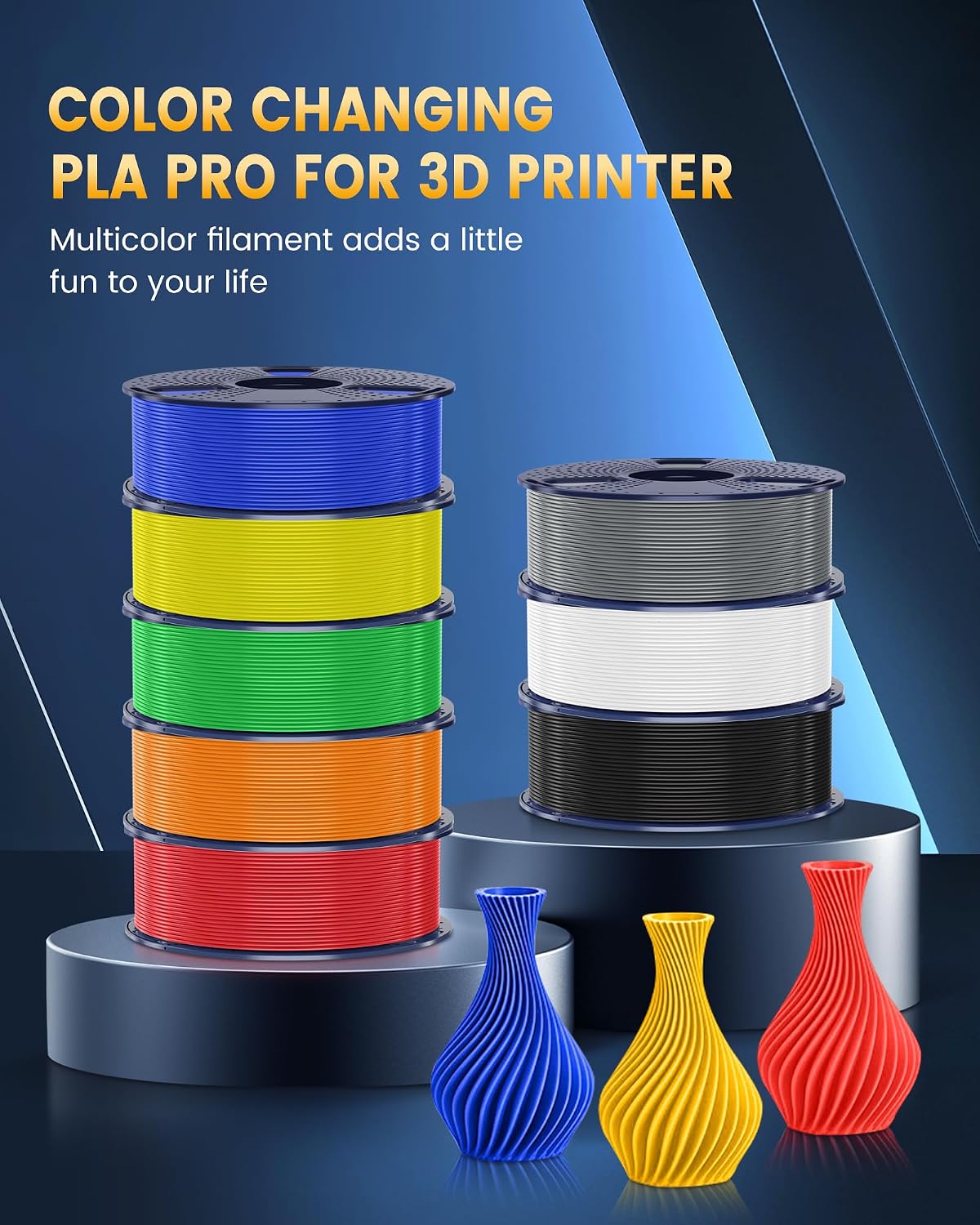SUNLU PLA+2.0 3D Printer Filament Bundle,10KG Upgrade PLA+ Filament 1.75mm, 3DFilament Multicolor, 1KG Spool, 10 Pack, Black+White+Grey+Red+Klein Blue+Green+Yellow+Sunny Orange+Lavender Purple+Beige