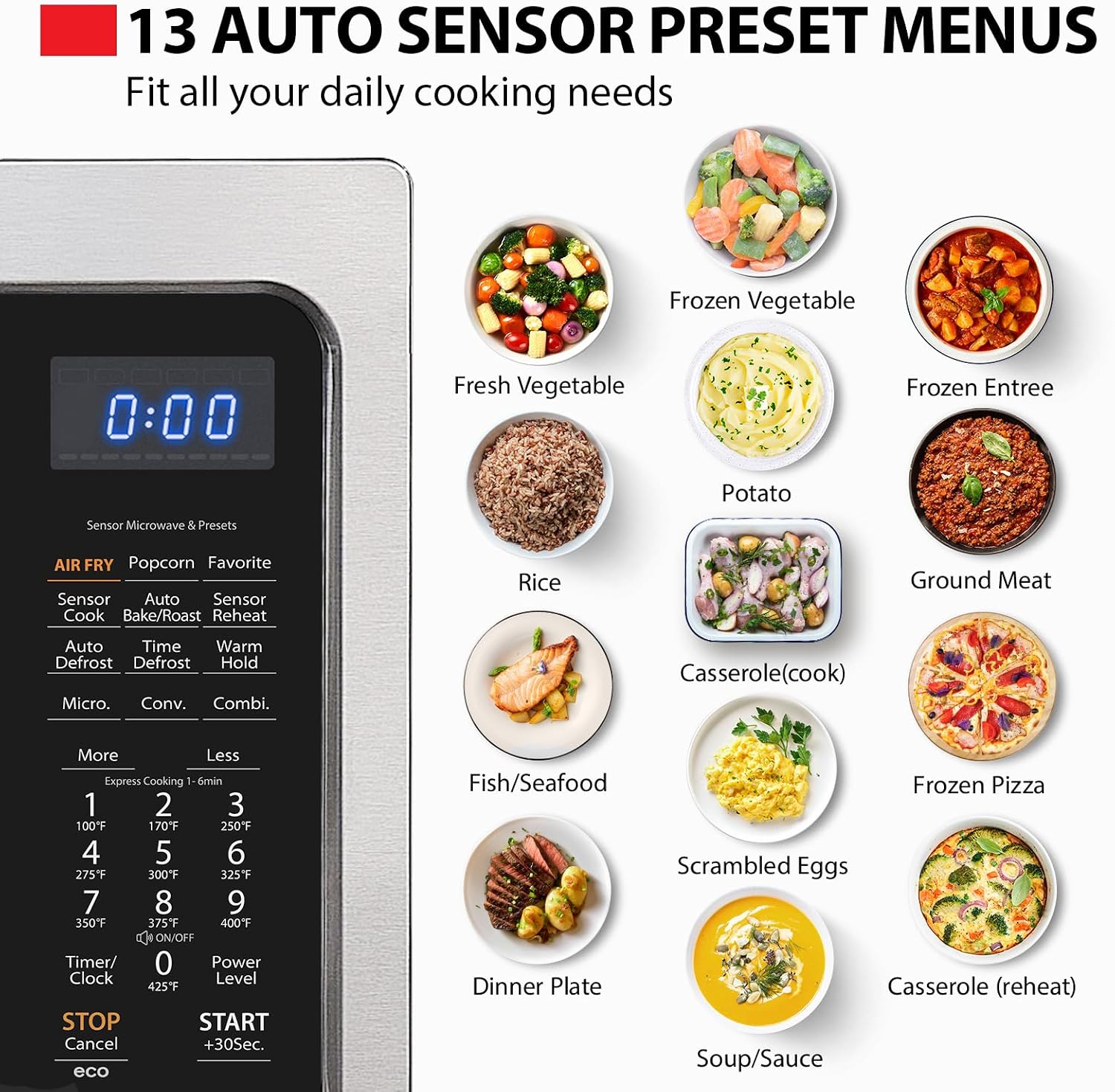 Toshiba Air Fryer Combo 4-in-1 Countertop Microwave Oven, Smart Sensor, Convection, Mute Function, Position Memory 13.6' Turntable, 1.5 Cu Ft, 1000W, Silver, ML-EC42P(SS)