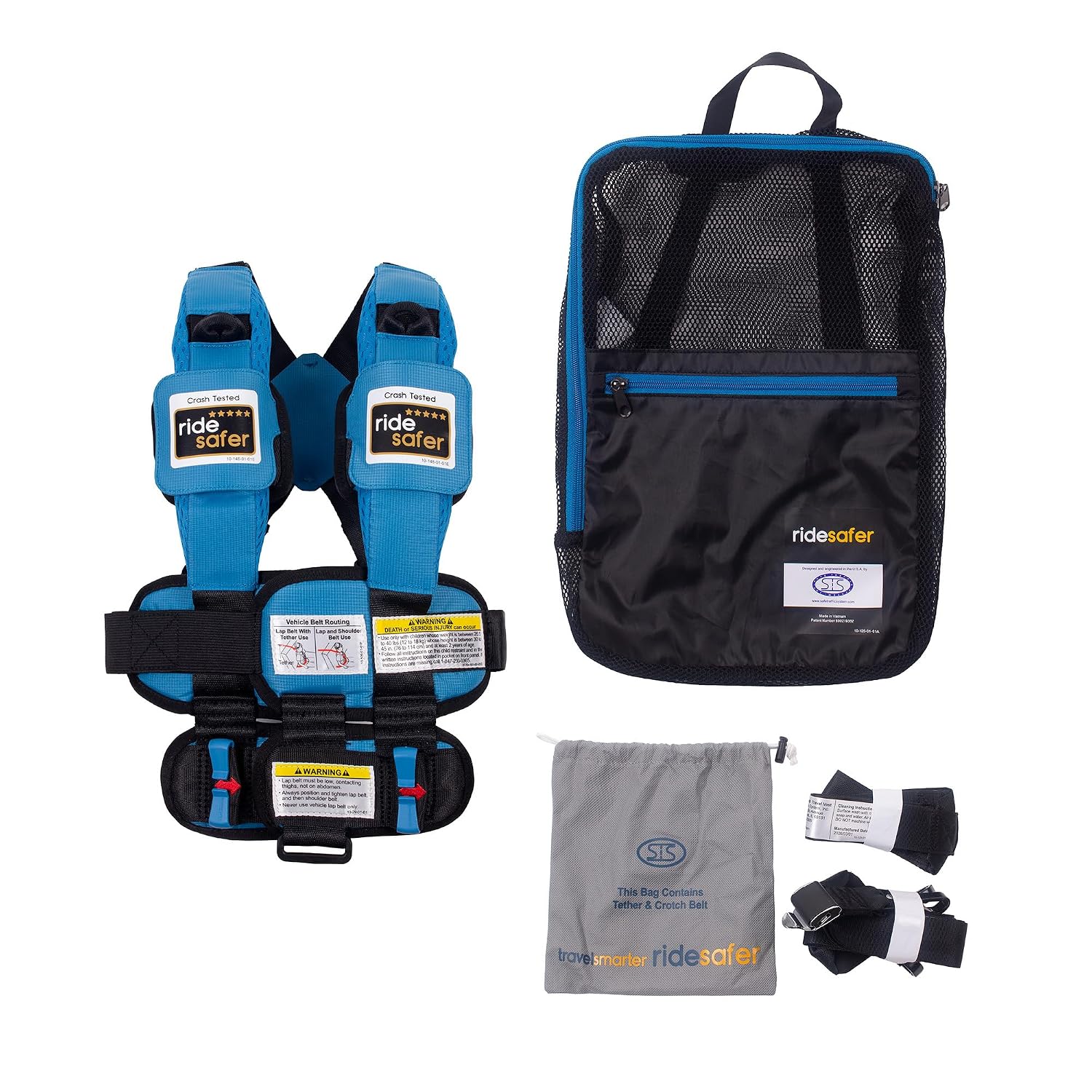 RideSafer Gen 5 - Extra Small (XS) Blue, Lightweight, Compact, Portable Car Seat, 2+ Years; 26.5–40 lb - Perfect for Travel and Everyday Child Safety