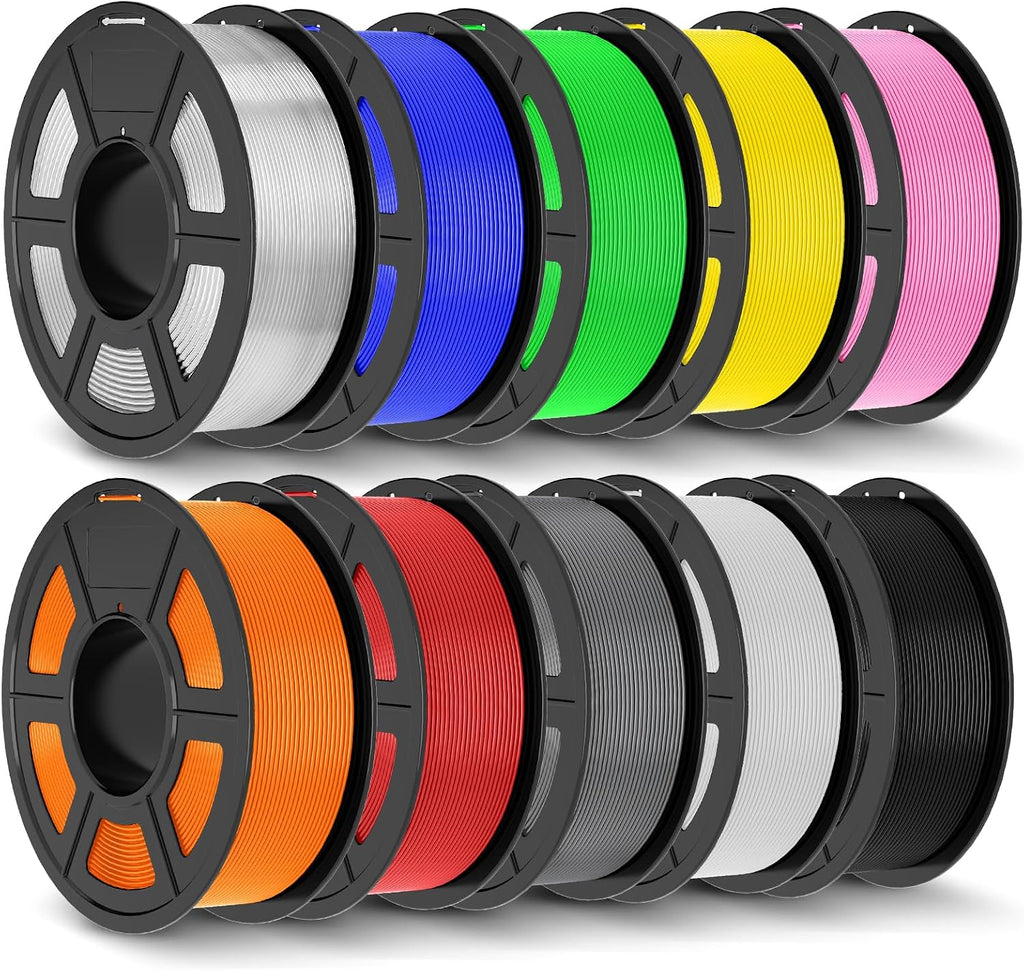 JAYO PLA+ Filament 1.75mm, 3D Printer Filament Dimensional Accuracy +/- 0.02 mm, 1.1 Kg per Spool, Black+White+Gray+Blue+Red+Green+Orange+Yellow+Pink+Transparent of 10