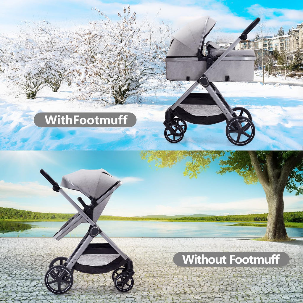 Lortsybab 2 in 1 Baby Stroller, Newborn Infant Toddler Convertible Pram Stroller for 0-36 Months Old Babies (Grey)