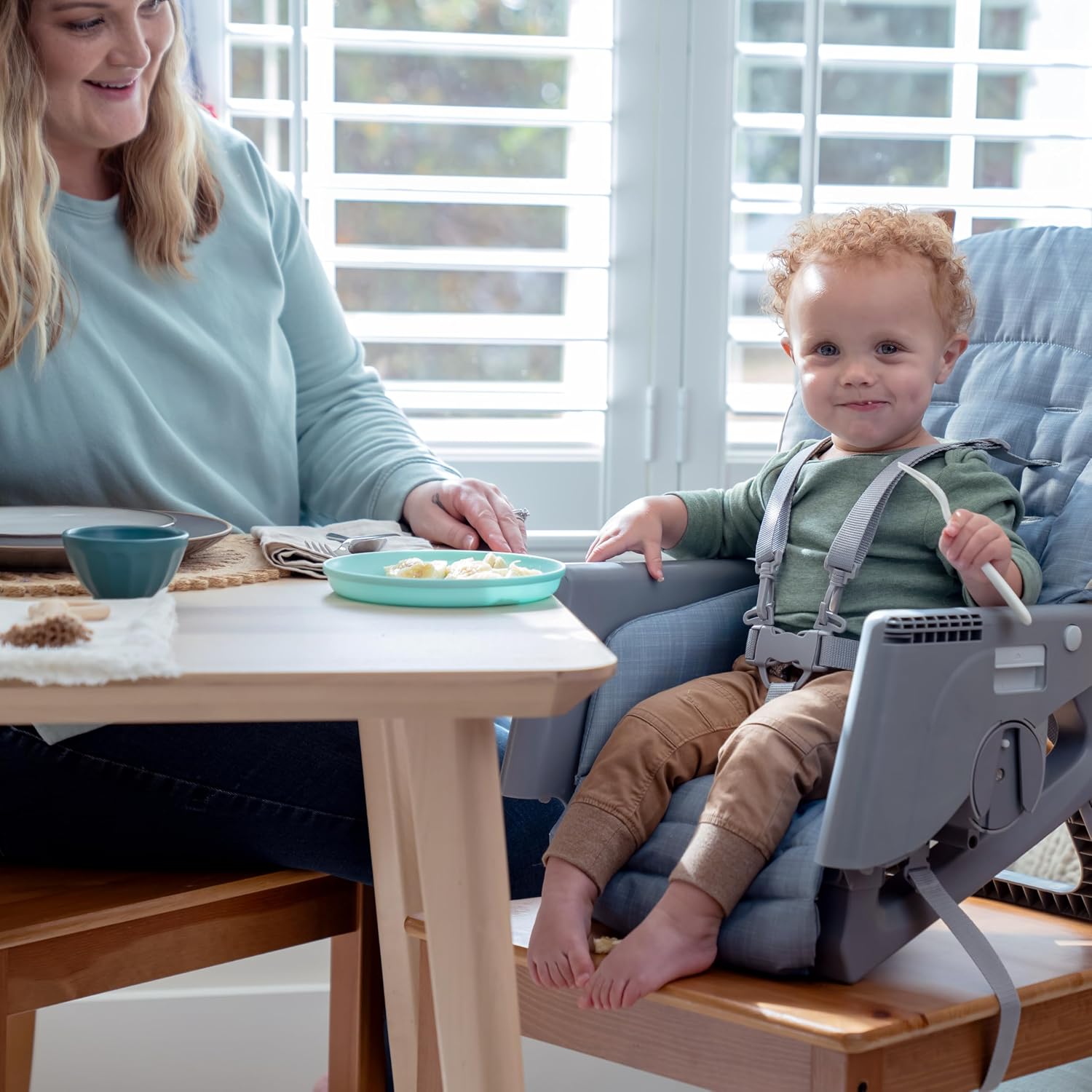 Ingenuity Proper Positioner Deluxe High Chair - 7-in-1 Convertible Baby Seat, Faux Wood Print Legs, Unisex, for Ages 0-36 Months