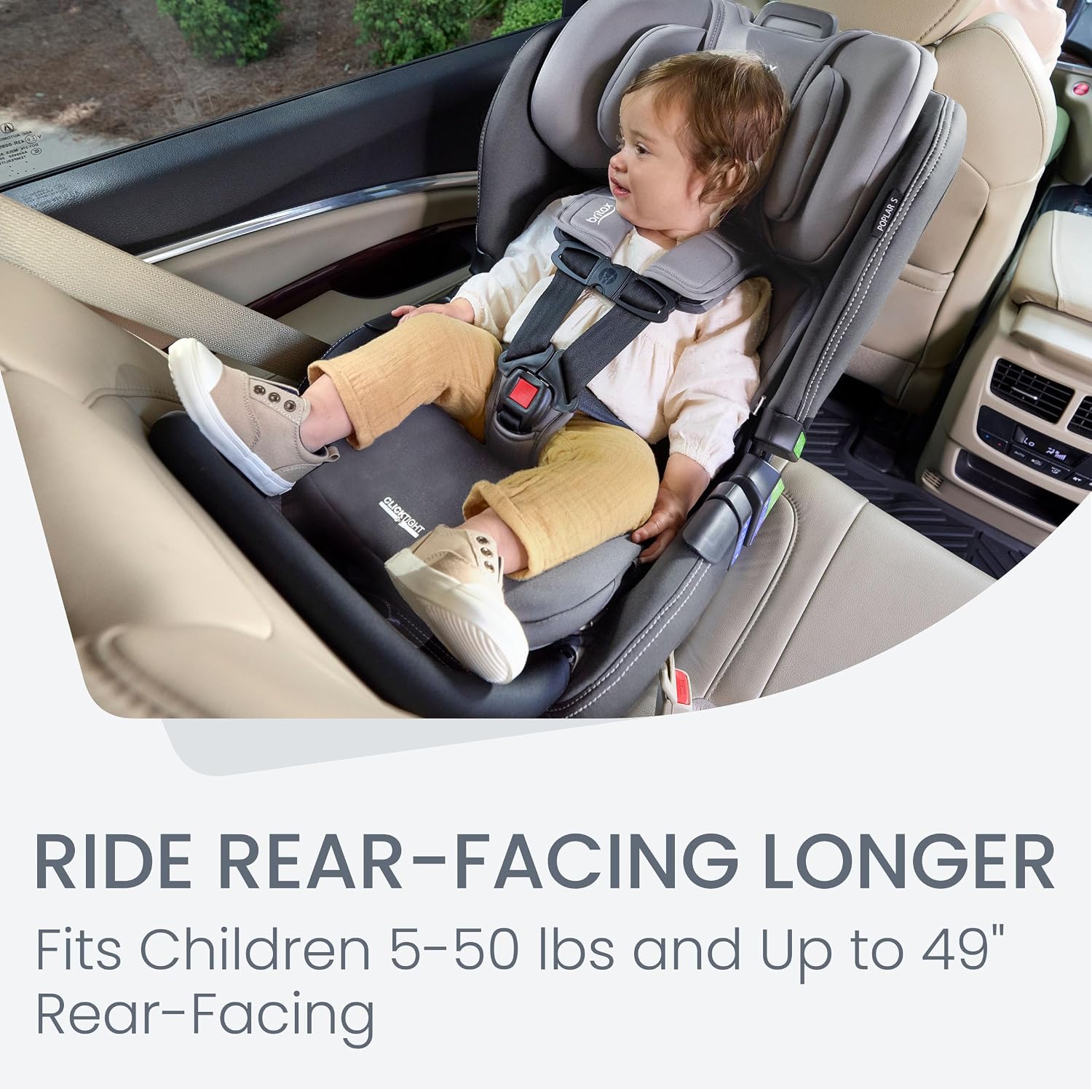 Britax Poplar S Convertible Car Seat, 2-in-1 Car Seat Extended Rear Facing, 17' Slim Car Seat Design with Fast & Easy ClickTight Installation, Anti-Rebound Bar & SafeWash Fabrics — Glacier Graphite