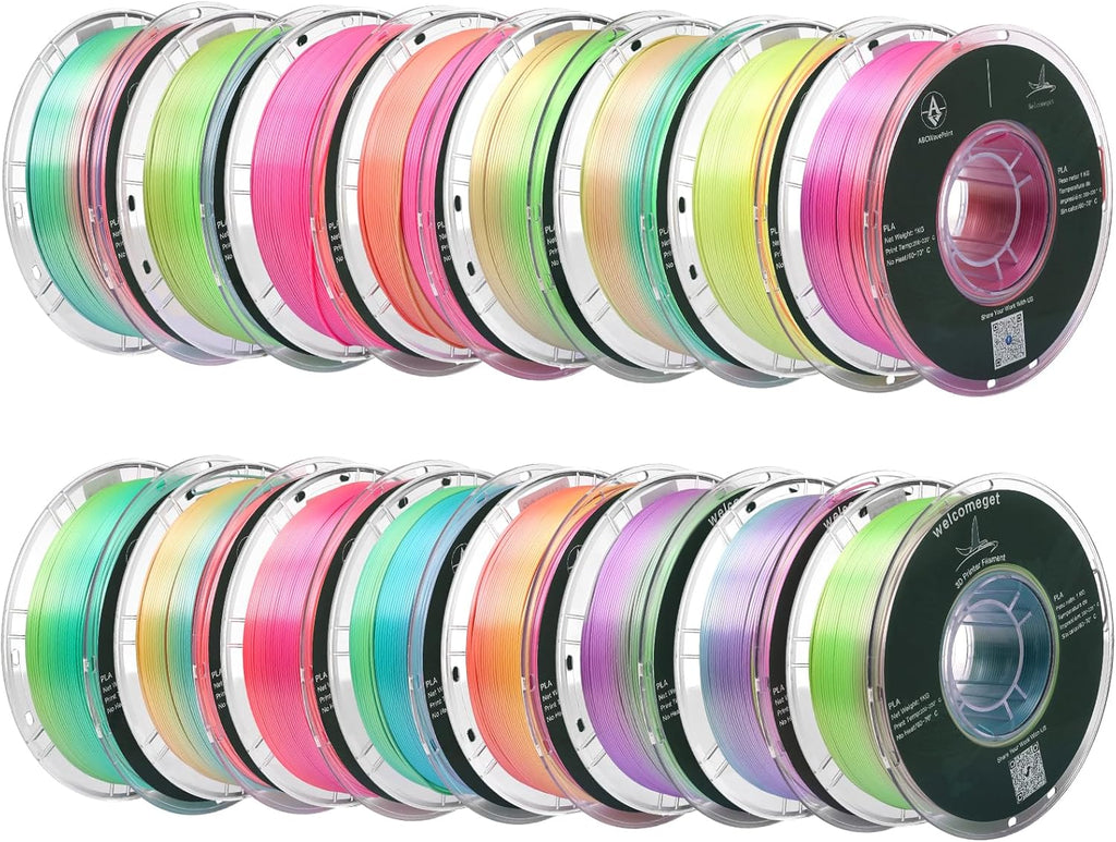 Silk Rainbow PLA 3D Printer Filament, 16 Rolls,1KG Spool(2.2lbs) 1.75mm, Multicolor Gradient Filament Bulk for Most FDM 3D Printers,16 Different Silk Rainbow Colors