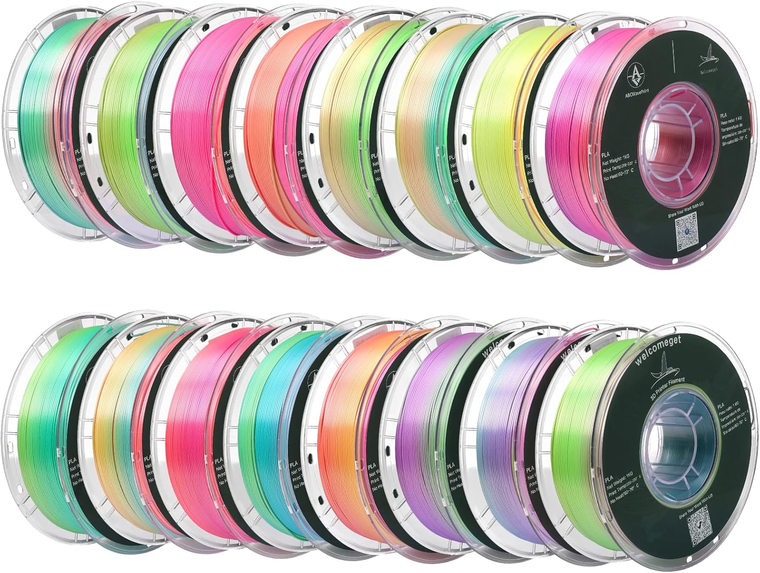 Silk Rainbow PLA 3D Printer Filament, 16 Rolls,1KG Spool(2.2lbs) 1.75mm, Multicolor Gradient Filament Bulk for Most FDM 3D Printers,16 Different Silk Rainbow Colors