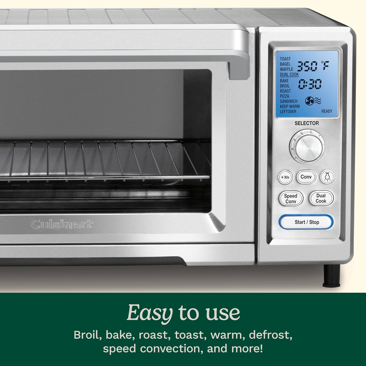Cuisinart Chef's Convection Toaster Oven, 1800-Watt Electric Oven with 15 Cooking Functions, Fits 13' Pizza, 9'x13' Baking Pan, and Full-Size Chicken, Nonstick Interior, TOB-260N1NAS, Stainless Steel