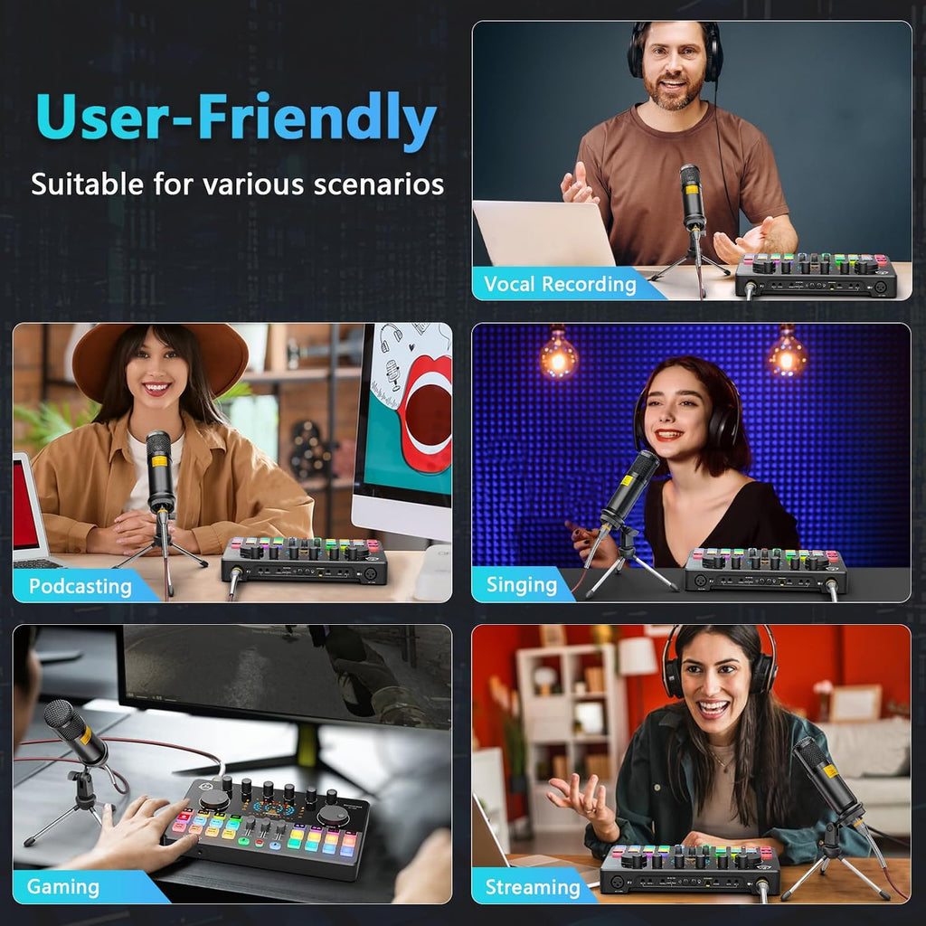 Podcast Equipment Bundle, Audio Interface with XLR Dynamic Microphone for Studio Recording Vocals, Podcasting, Streaming, Gaming, COMMANDER M100 3rd