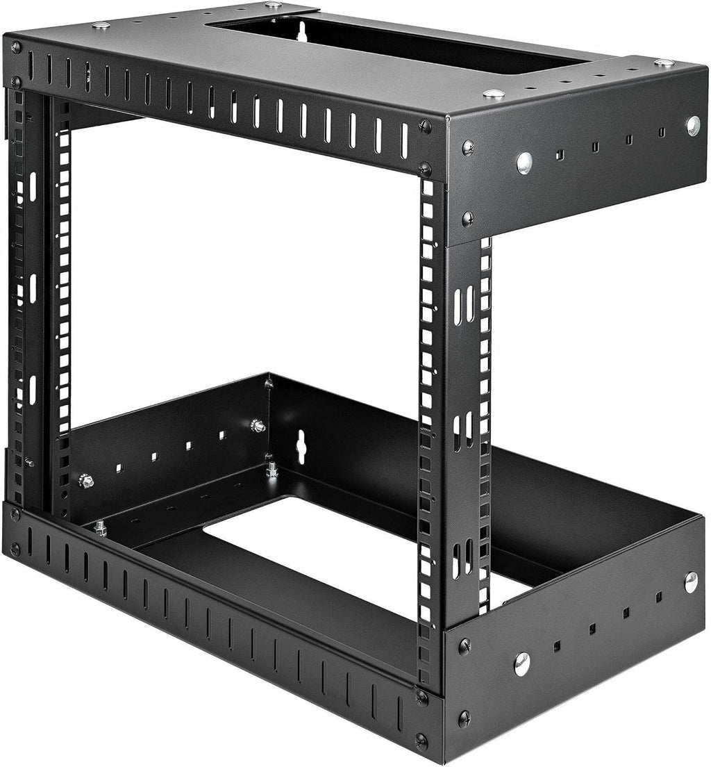 StarTech.com 8U 19' Wall Mount Network Rack - Adjustable Depth 12-20' 2 Post Open Frame Server Room Rack for AV/Data/ IT Communication/Computer Equipment/Switch w/Cage Nuts & Screws (RK812WALLOA)