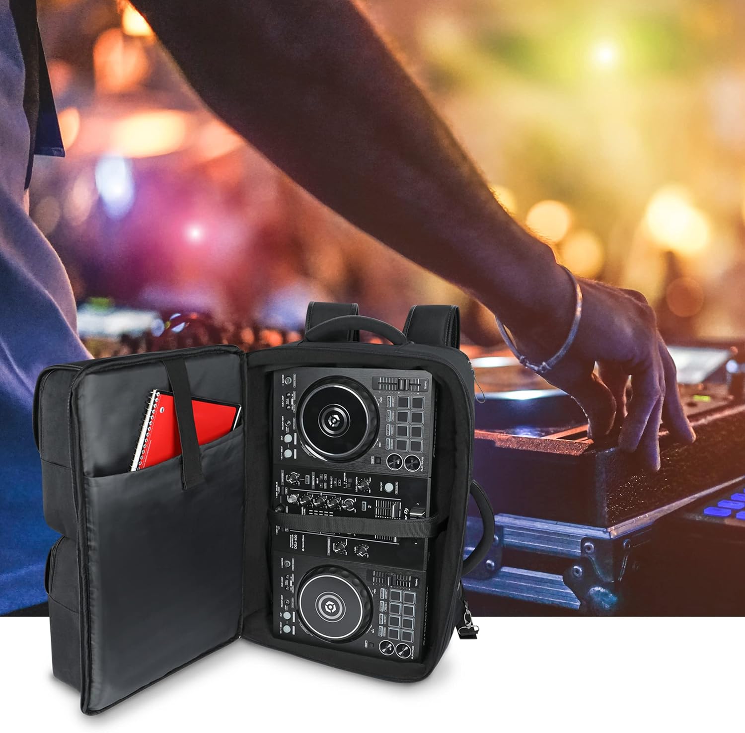 GOgroove DJ Controller Backpack - DJ Mixer Case Compatible with Pioneer DJ DDJ 400 DJ Controller, DJ Headphones, Controller Stand, and More DJ Equipment with Customizable & Scratch Resistant Interior