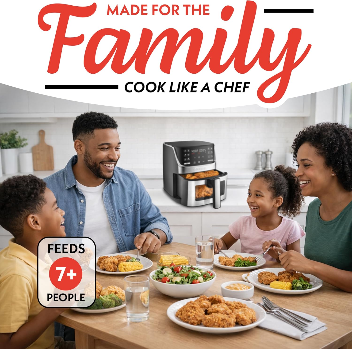 Gourmia Air Fryer - 7 Qt Large Capacity with LED Display, 12 One-Touch Presets, FryForce 360° Technology, Nonstick Dishwasher-Safe Basket & Crisper Tray, Stainless Steel