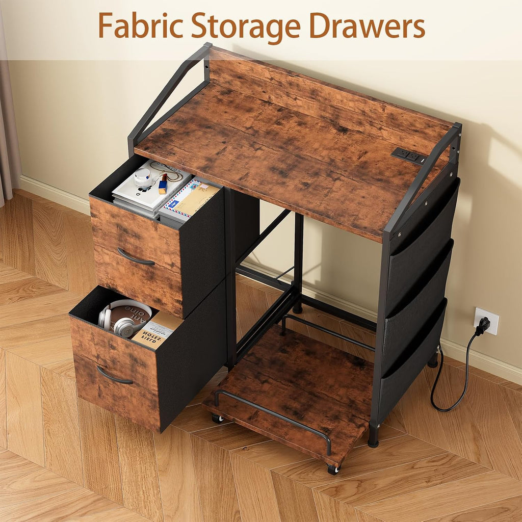 Printer Stand with Storage, Lateral Office Filing Cabinets with Power outlets & USB Charging Port, File Cabinet with Large Printer Stands for Home Office, Shredder Stand Rack (Rustic Brown)