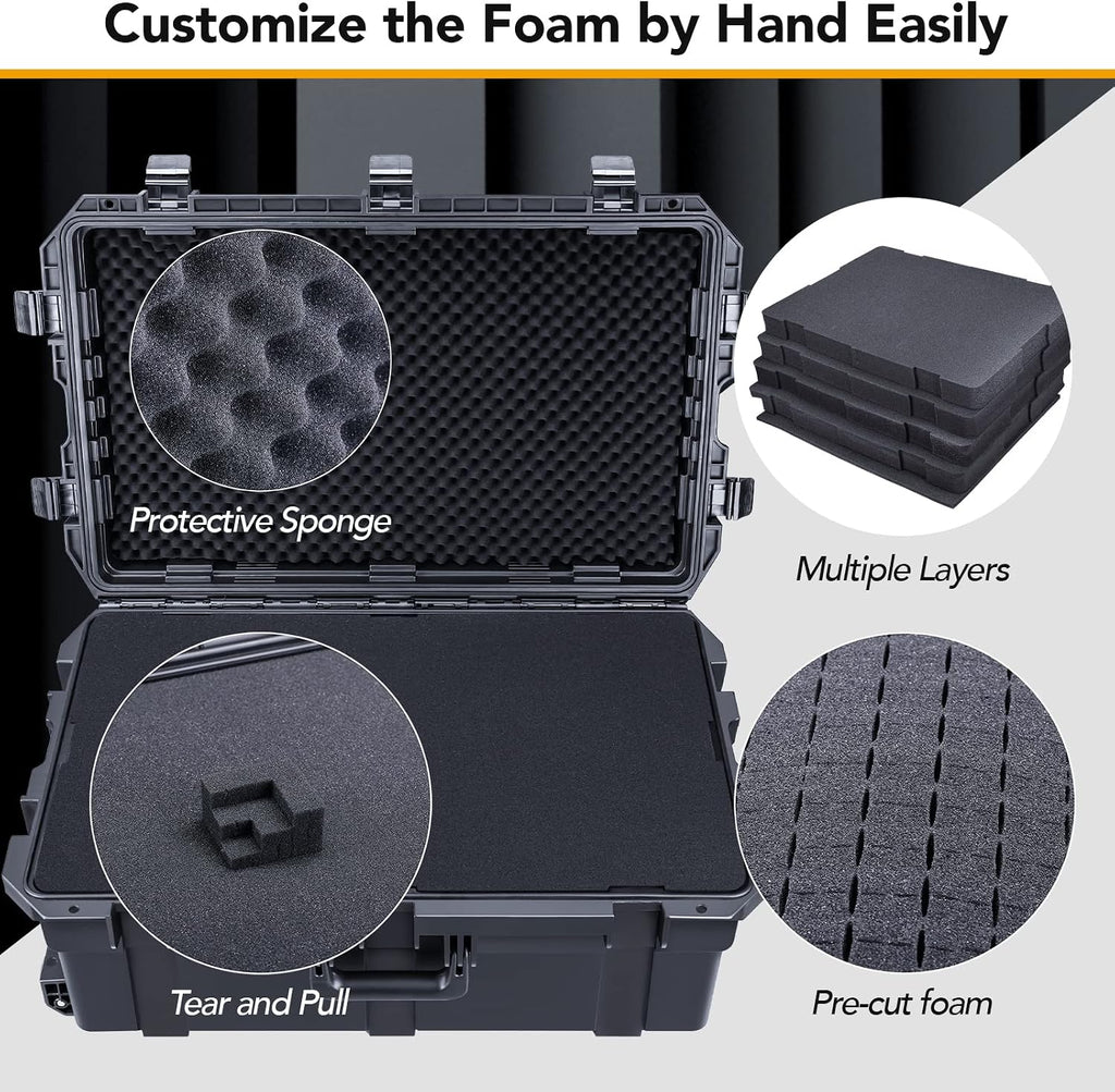 Lykus HC-7530 Large Waterproof Hard Case with Wheels and Customizable Foam, Interior Size 29.5x17.7x11.8 inch, Suitable for cameras, lenses, electronic equipment and more