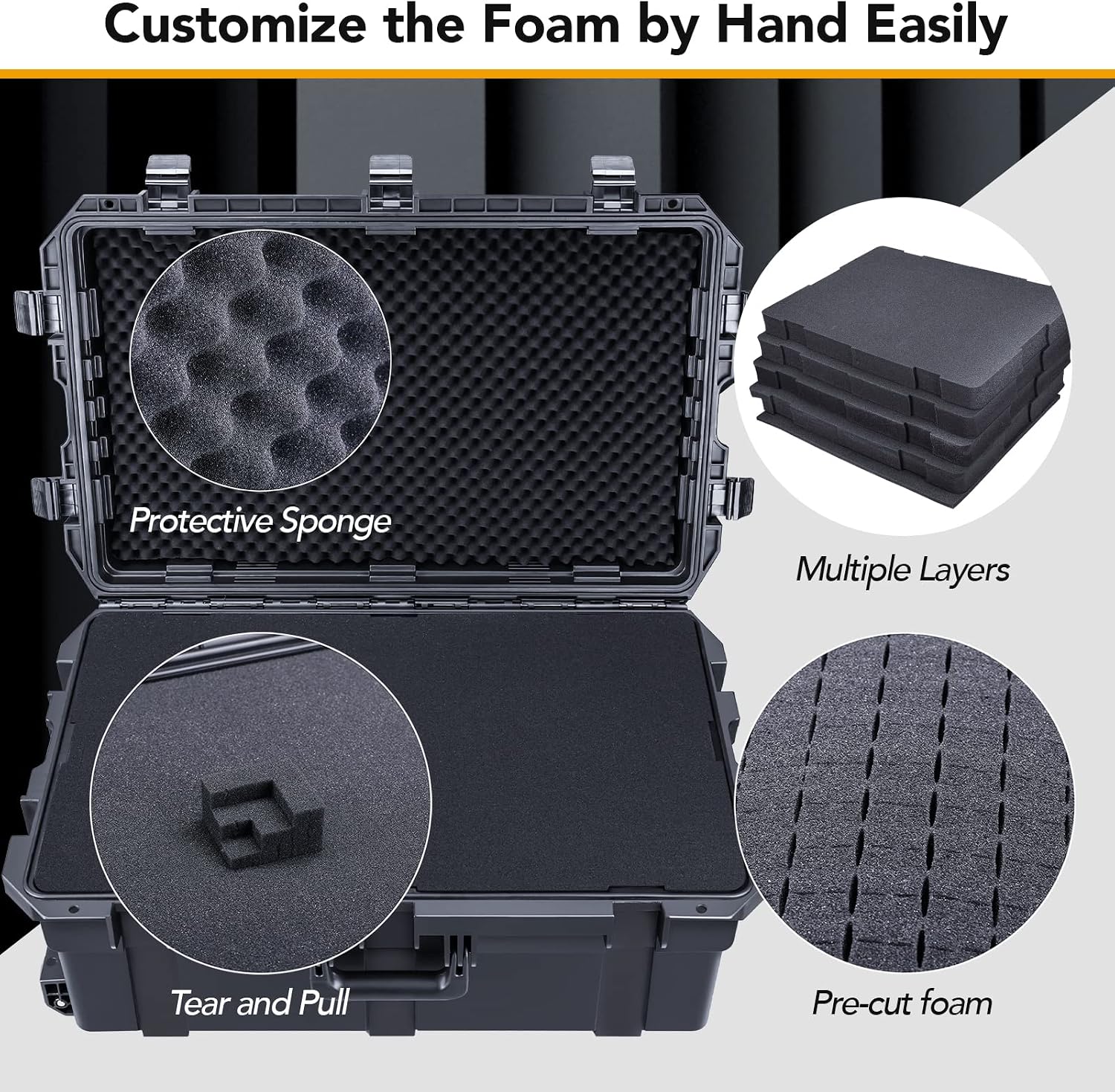 Lykus HC-7530 Large Waterproof Hard Case with Wheels and Customizable Foam, Interior Size 29.5x17.7x11.8 inch, Suitable for cameras, lenses, electronic equipment and more