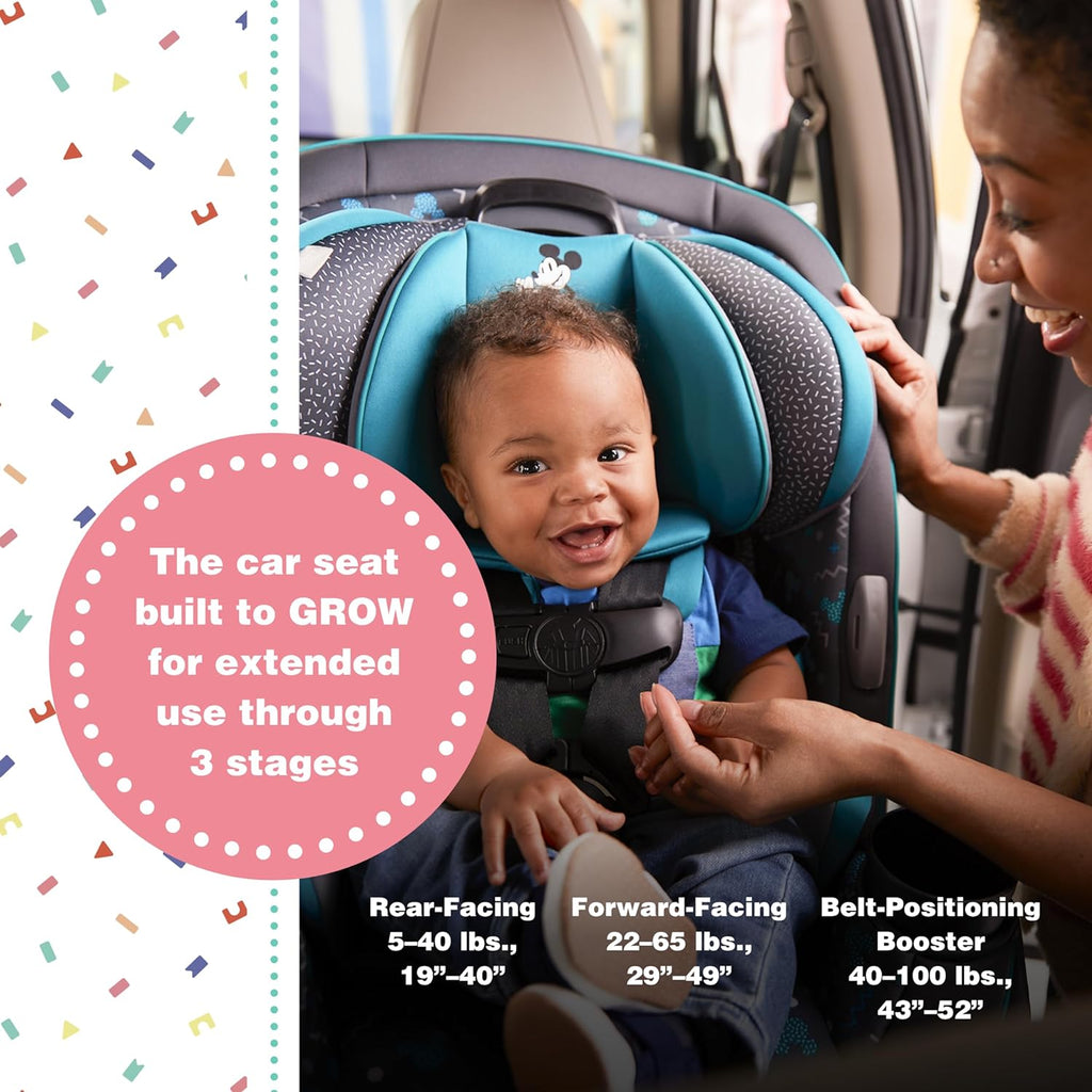 Disney Grow and Go Convertible Car Seat, Rear Facing 5-40 pounds, Forward Facing 30-65 pounds, Booster 40-100 lbs, Convert from Infant to Toddler, Mickey Sprinkle