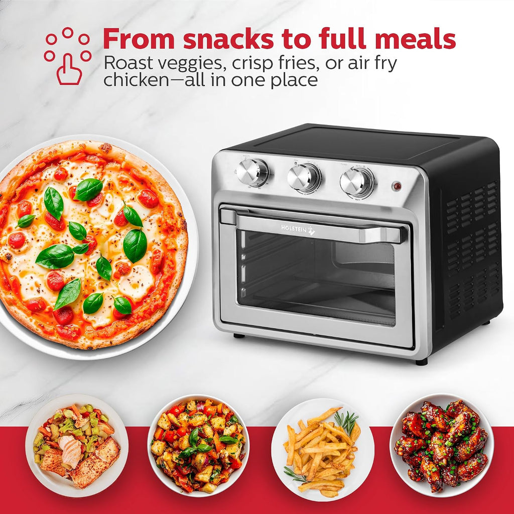 Holstein Housewares 21QT Air Fryer Oven. Multi-Function Countertop Oven for Toast, Bake, Broil, Roast & Air Fry with Glass Door, Timer & Dishwasher Safe Accessories. Large 6 Slice Capacity