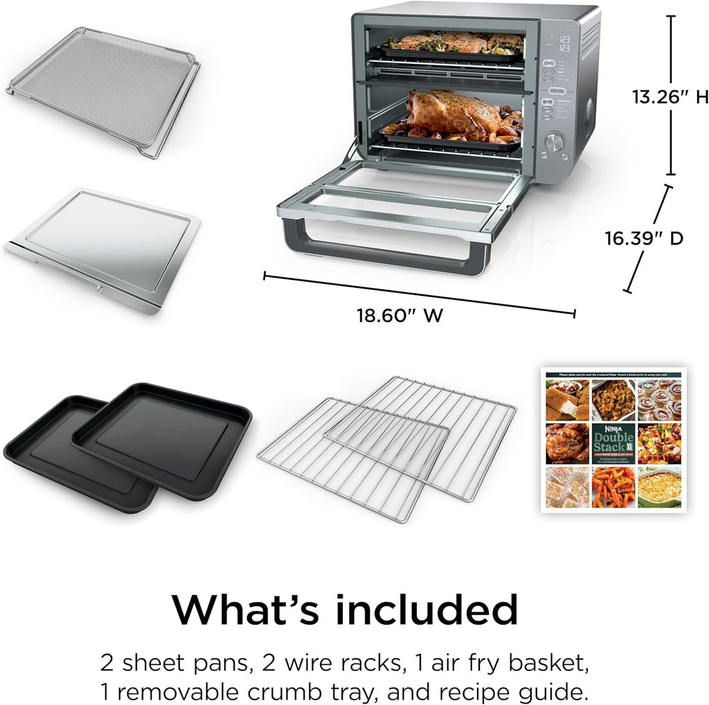 Ninja Air Fryer Toaster Oven Combo | Double Stack XL | 12-in-1 | Fits 4.5 lb Chicken & 6lbs of Wings | Smart Finish Cook 2 Different Meals at Same Time | Countertop Oven | Stainless Steel | DCT601