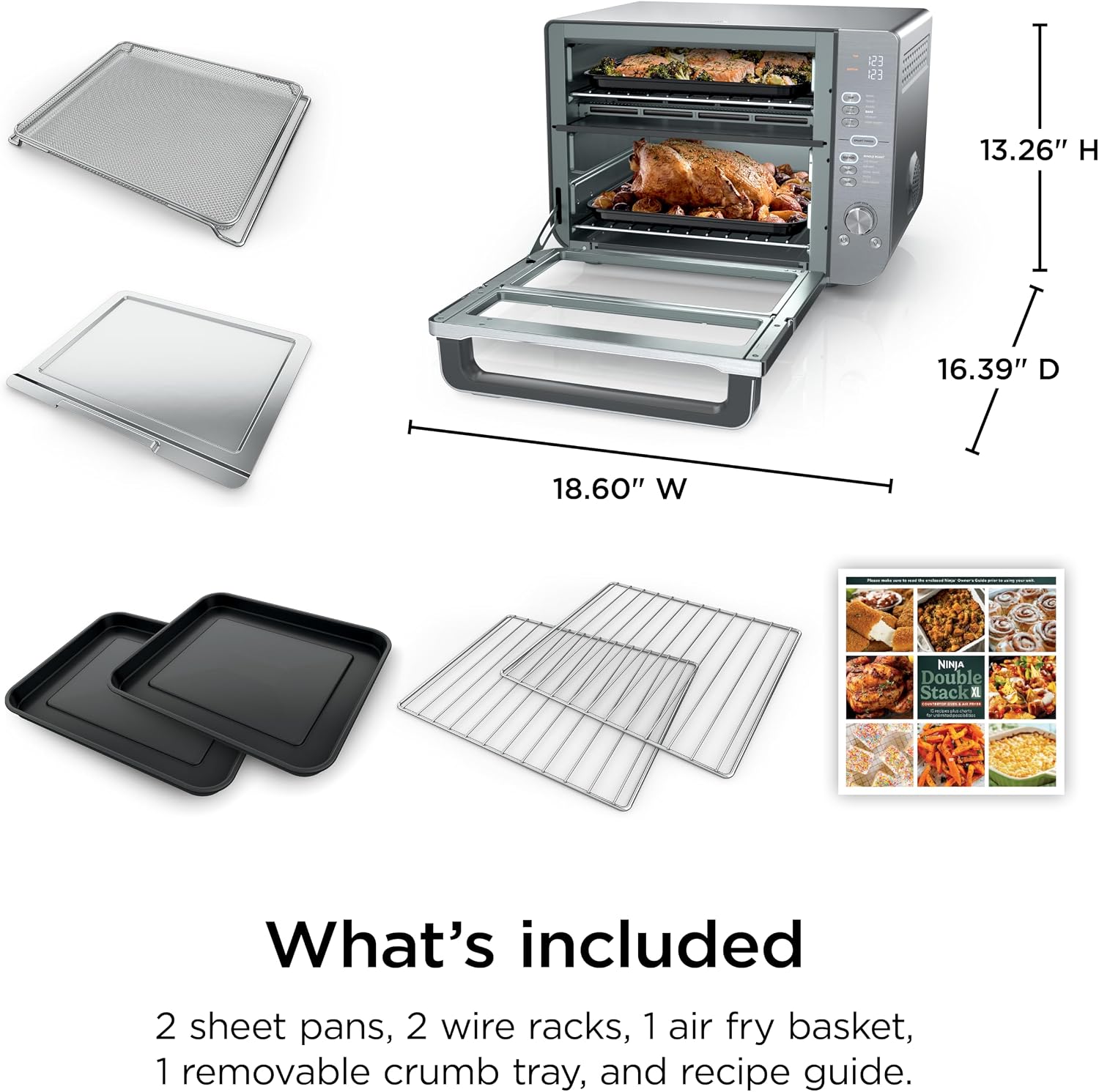 Ninja Air Fryer Toaster Oven Combo | Double Stack XL | 12-in-1 | Fits 4.5 lb Chicken & 6lbs of Wings | Smart Finish Cook 2 Different Meals at Same Time | Countertop Oven | Stainless Steel | DCT601