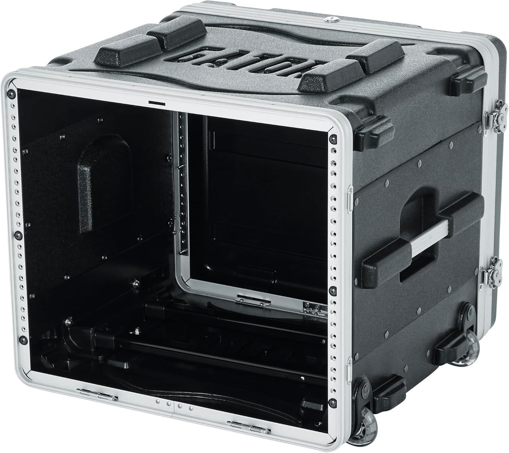 Gator Cases Lightweight Rolling 8U Rack Case with Heavy Duty Latches, Retractable Tow Handle, and Recessed Wheels, Standard 19.25' depth (GRR-8L)